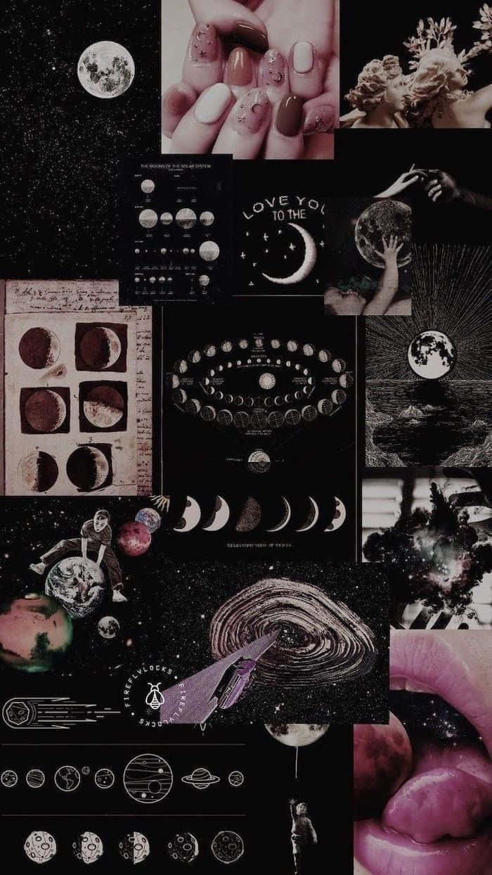 Swart Sterrestelsel Collage Muurpapier