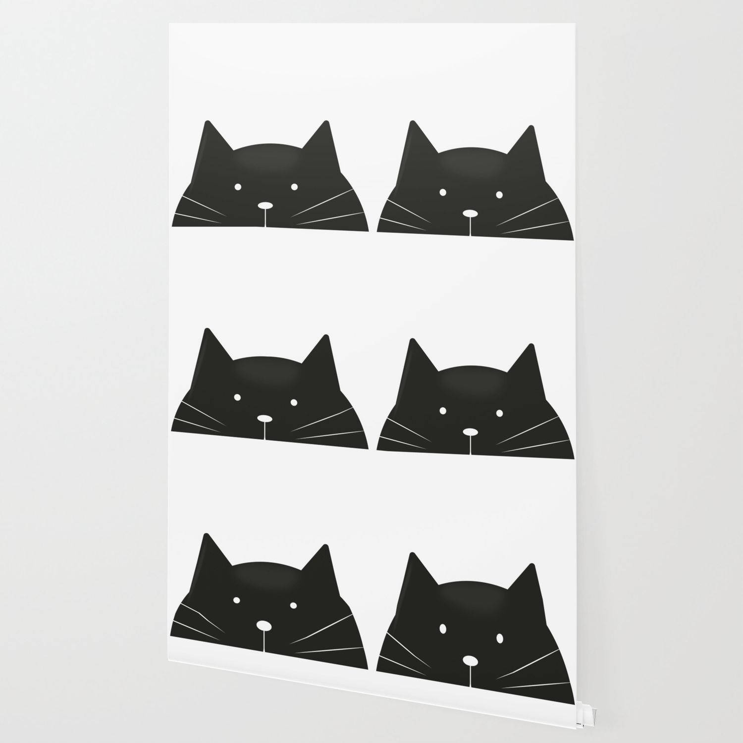 Swart Tekenprentkatte Muurpapier