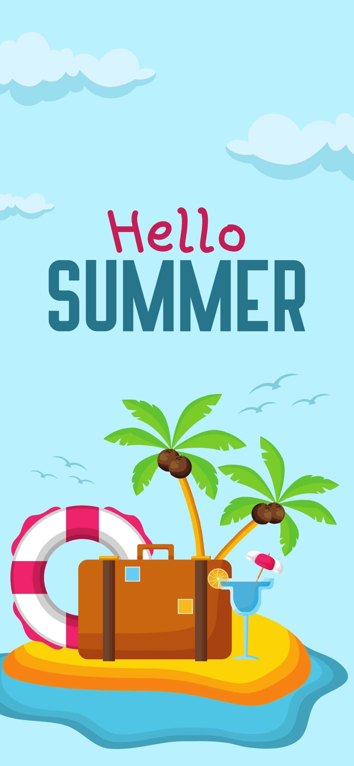 Sweefeiland Illustrasie iPhone X Somer Agtergrond Muurpapier