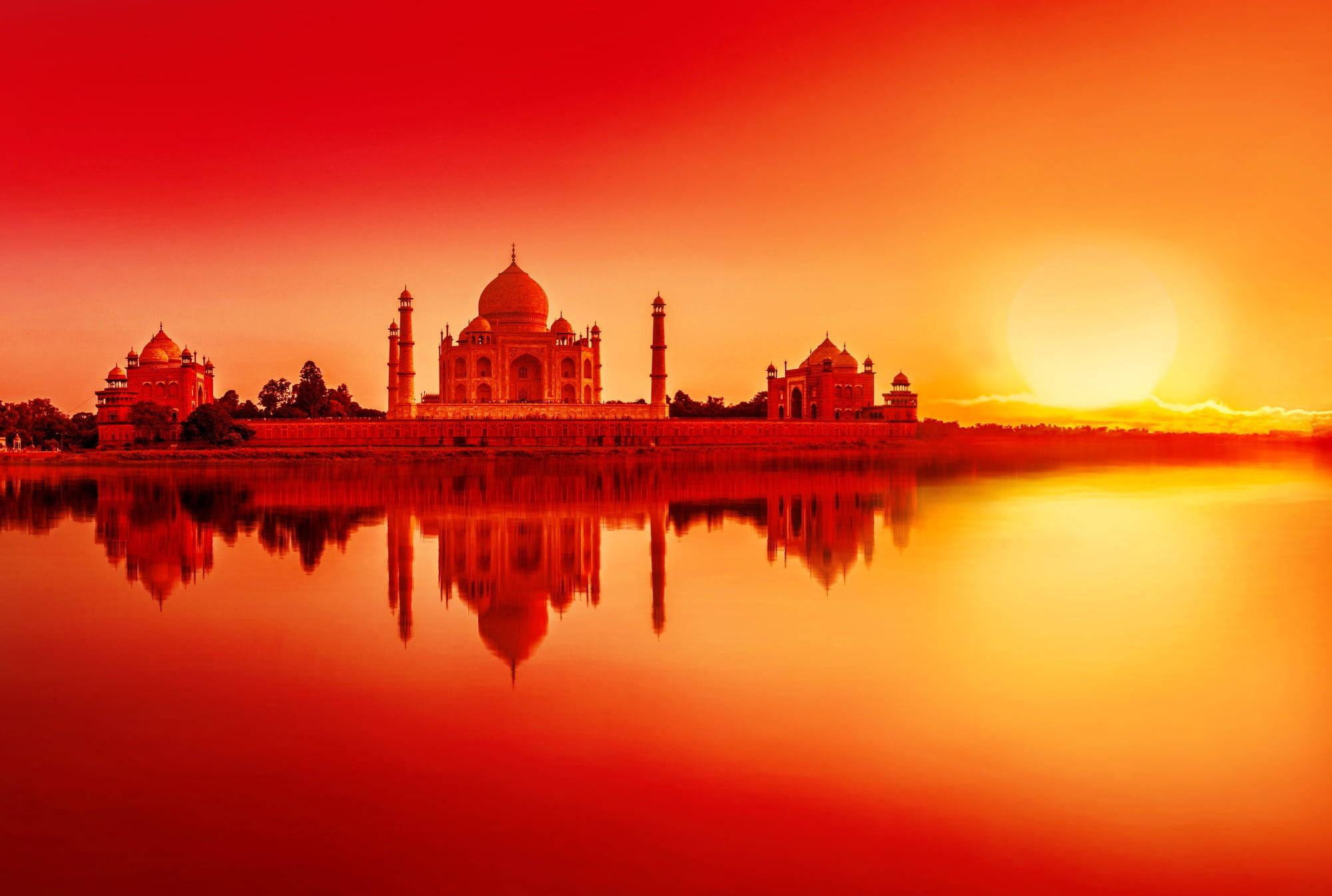 Taj Mahal Pragtige Sonsondergang Muurpapier