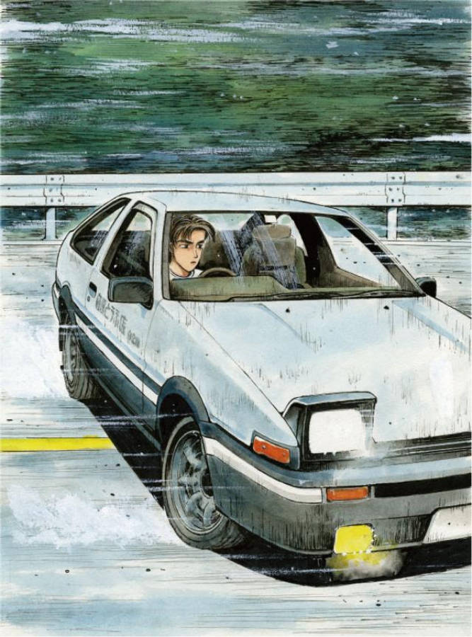 Takumi Fujiwara bestuur 'n motor anime Muurpapier