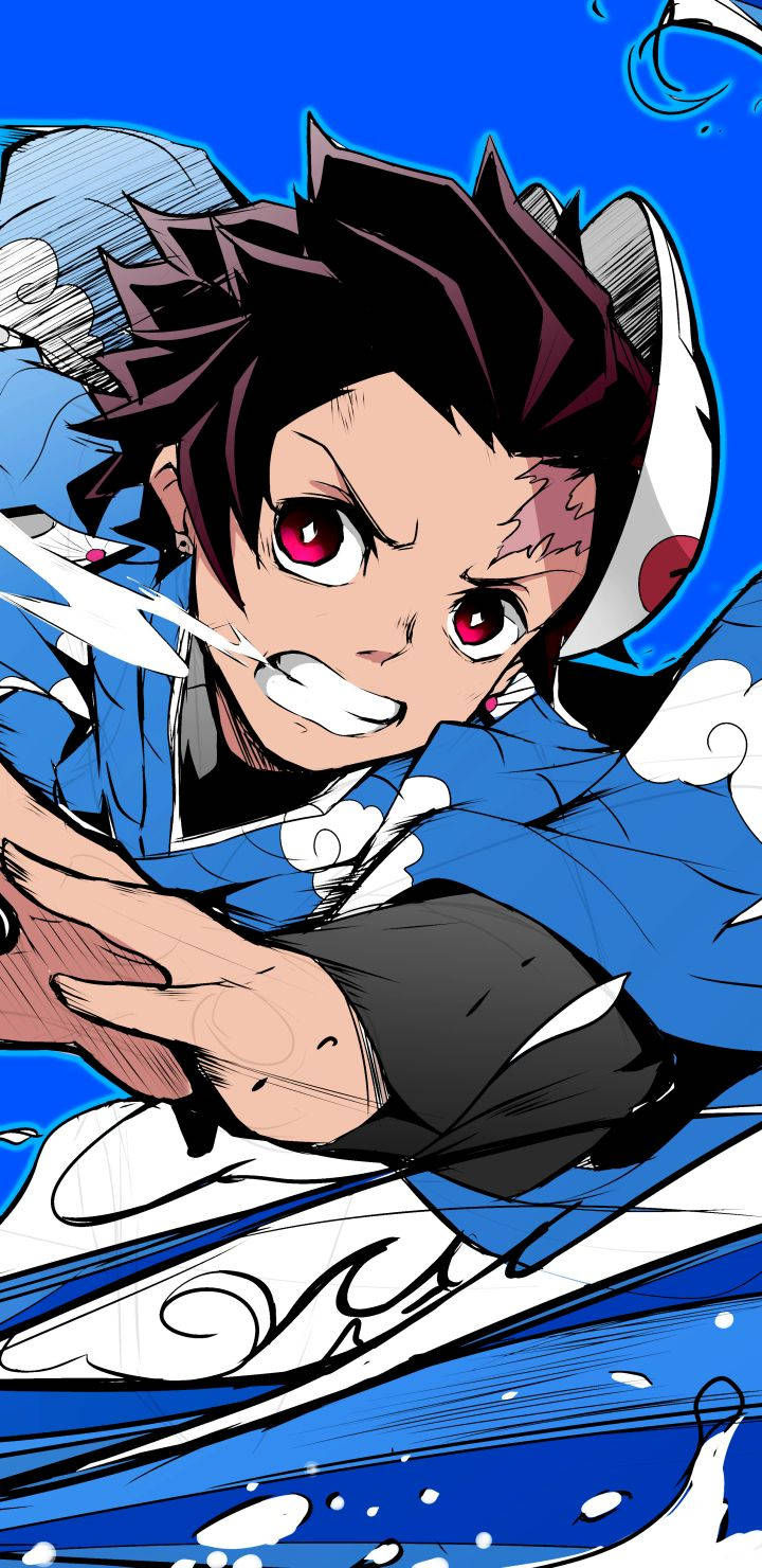 Tanjiro Blou Golf Demon Slayer iPhone Muurpapier