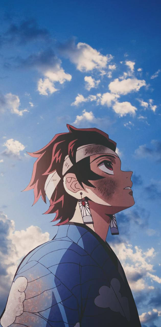 Tanjiro Blou Lug Demon Slayer iPhone Muurpapier