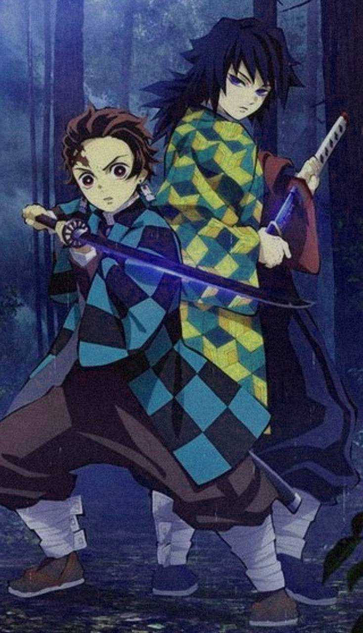 Tanjiro en Giyu Demon Slayer iPhone Muurpapier