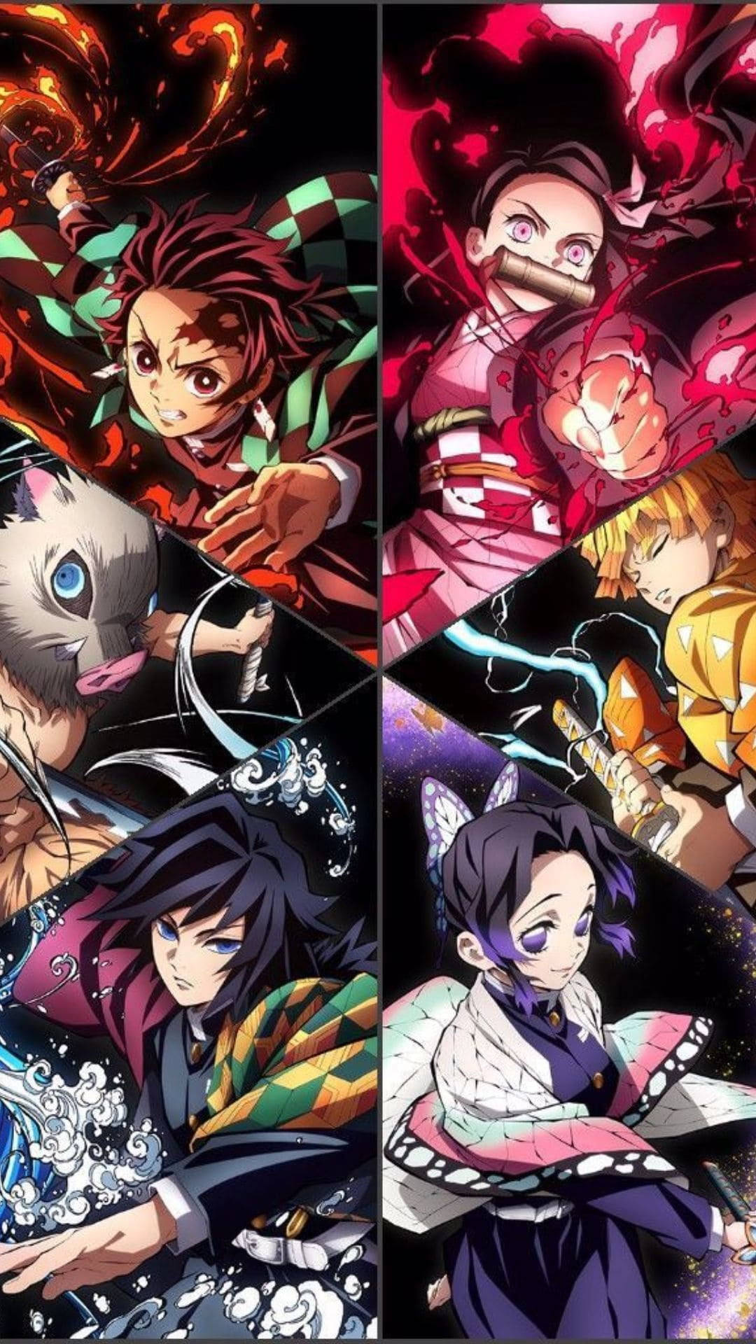 Tanjiro en Nezuko Alle Hoofkarakters Muurpapier