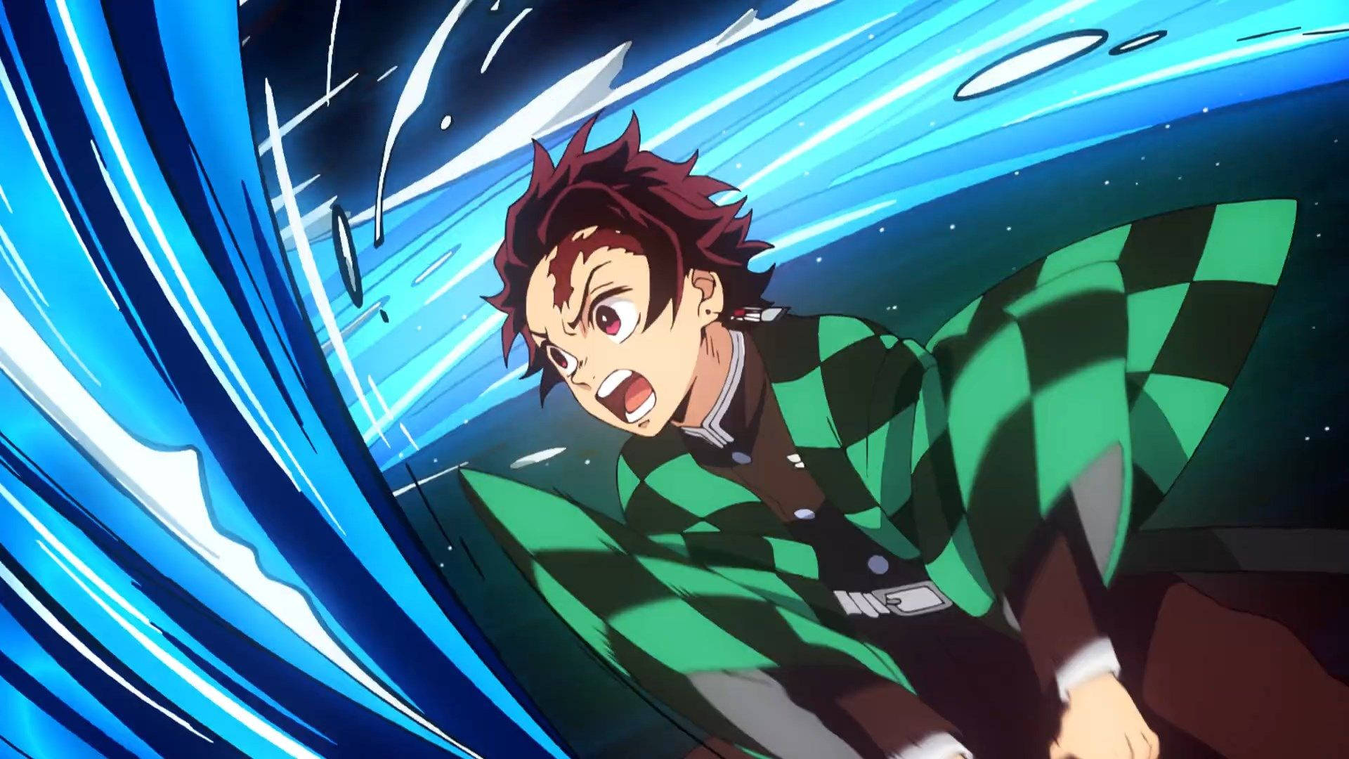Demon Slayer-agtergrond van Kamado Tanjiro wat die waterasemtegniek gebruik. — Demon slayer 4K GIF Muurpapier