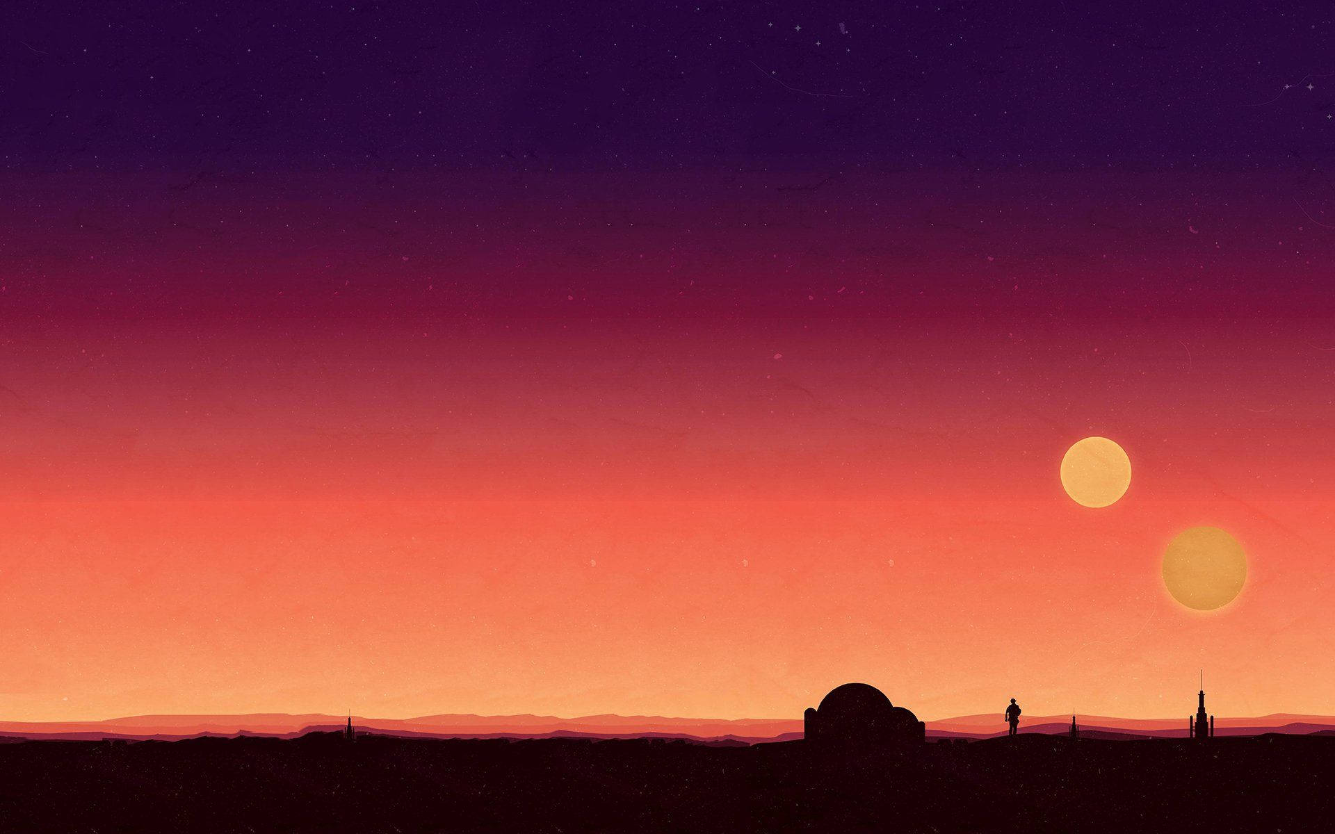 Tatooine Sonsondergang in Star Wars Landskap Muurpapier