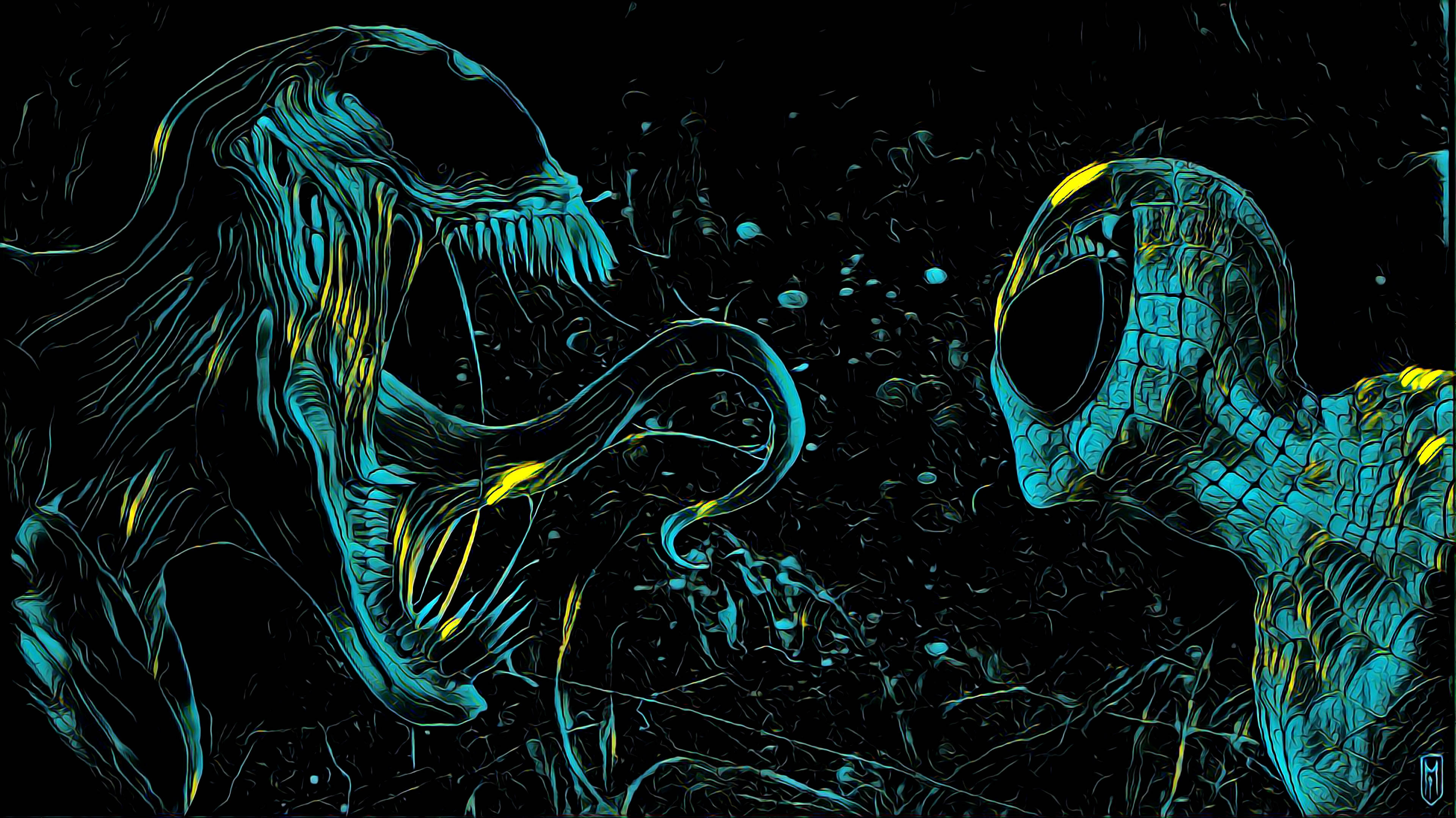 Teal 4K Ultra HD Venom en Spider-Man Muurpapier