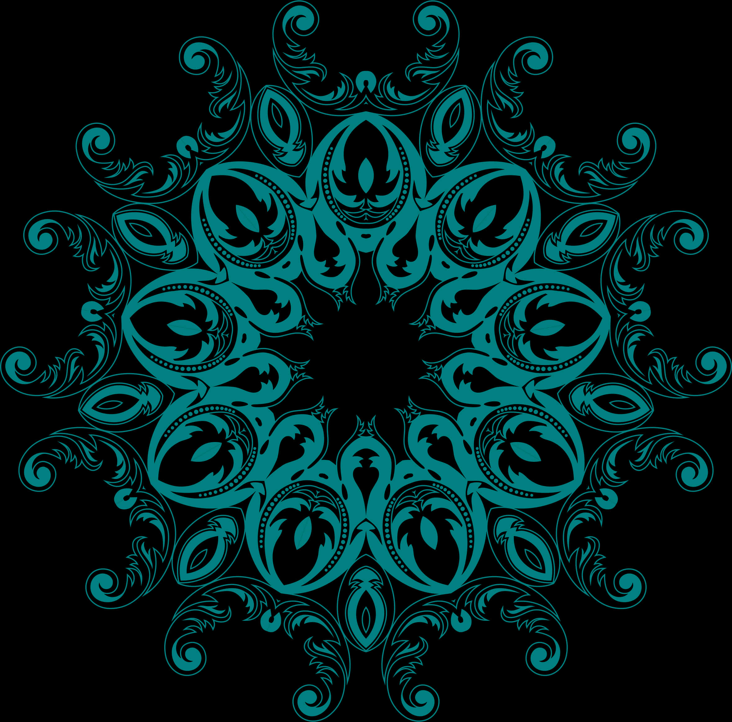 Teal_ Blom_ Mandala_ Patroon Muurpapier