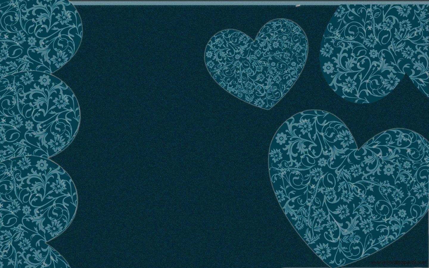 Teal Blomharte Oulike Buroblad Muurpapier