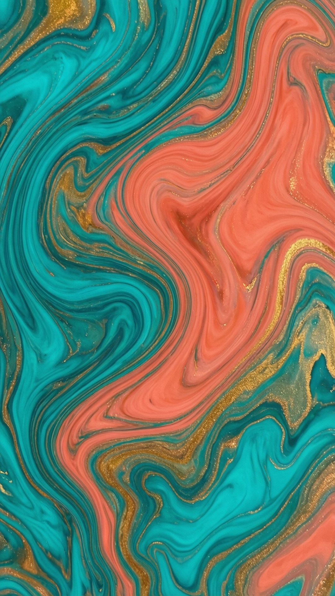 Teal Koraal Marmer Muurpapier
