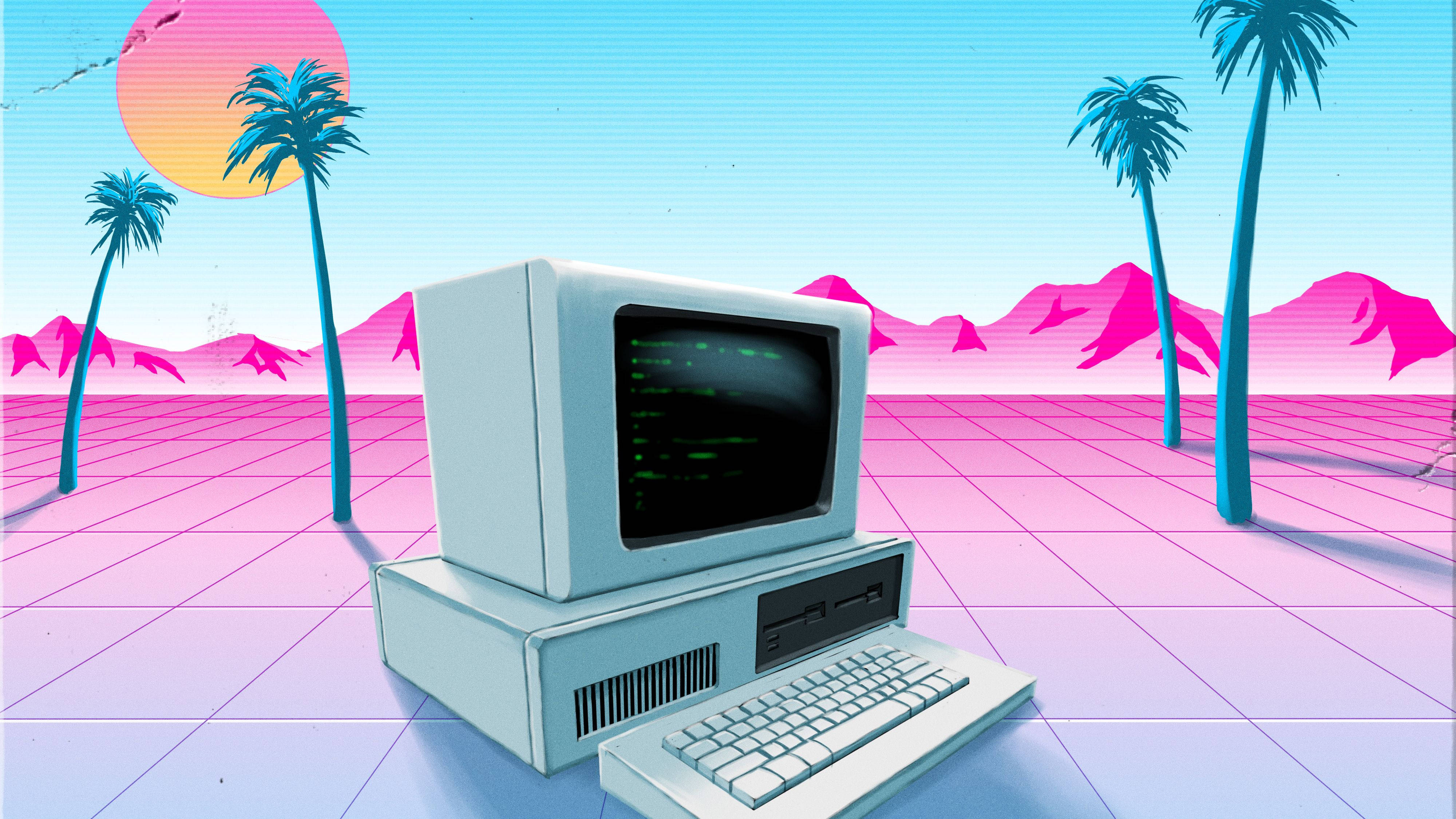 Technicolor Droom: 'n Vaporwave-sleutelborduitdrukking Muurpapier