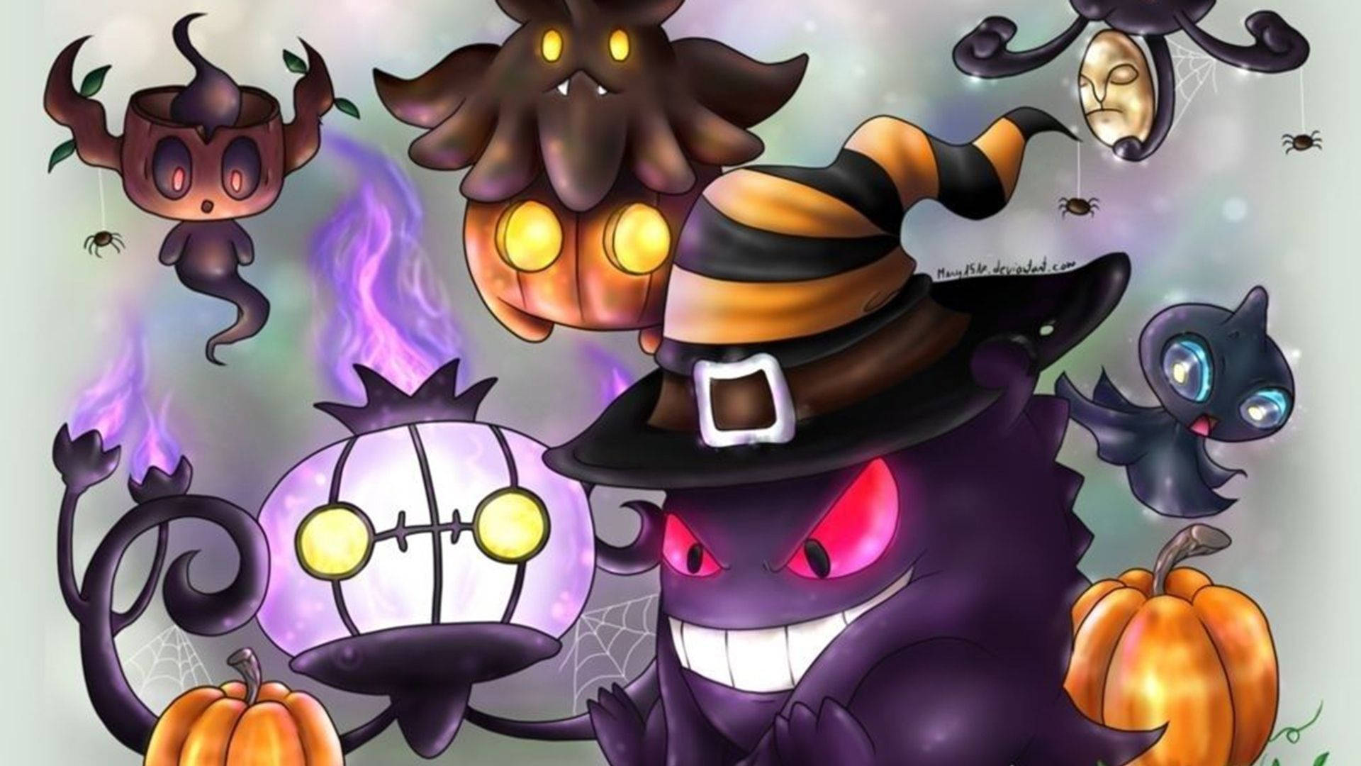Tekenprent Halloween Glinsterende Hekse Muurpapier