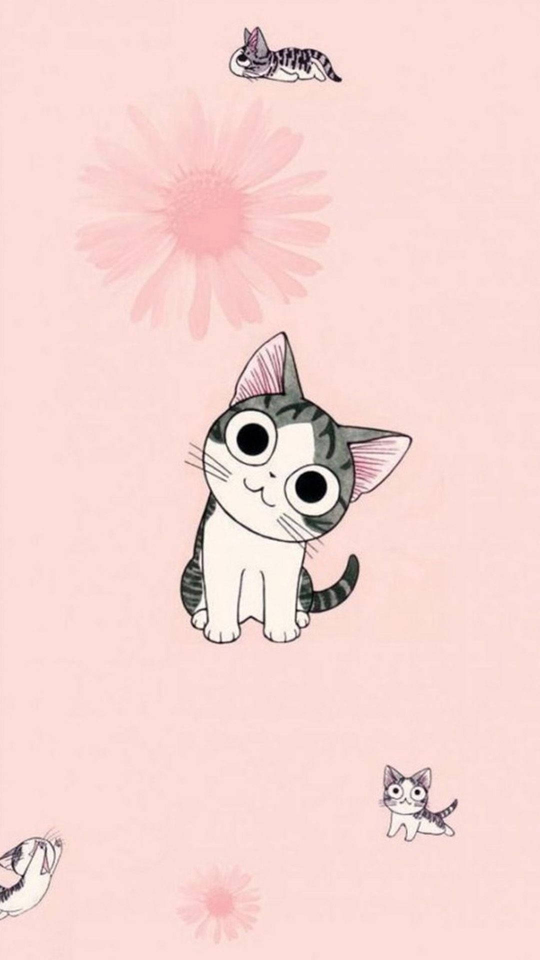 Tekenprente Katte Met Blomme Muurpapier