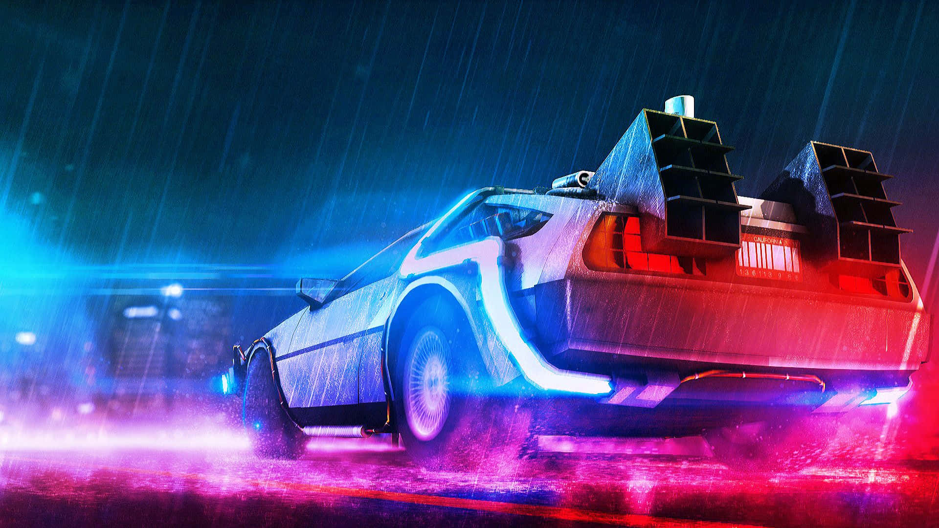 terug na die toekoms motor in die reën Muurpapier