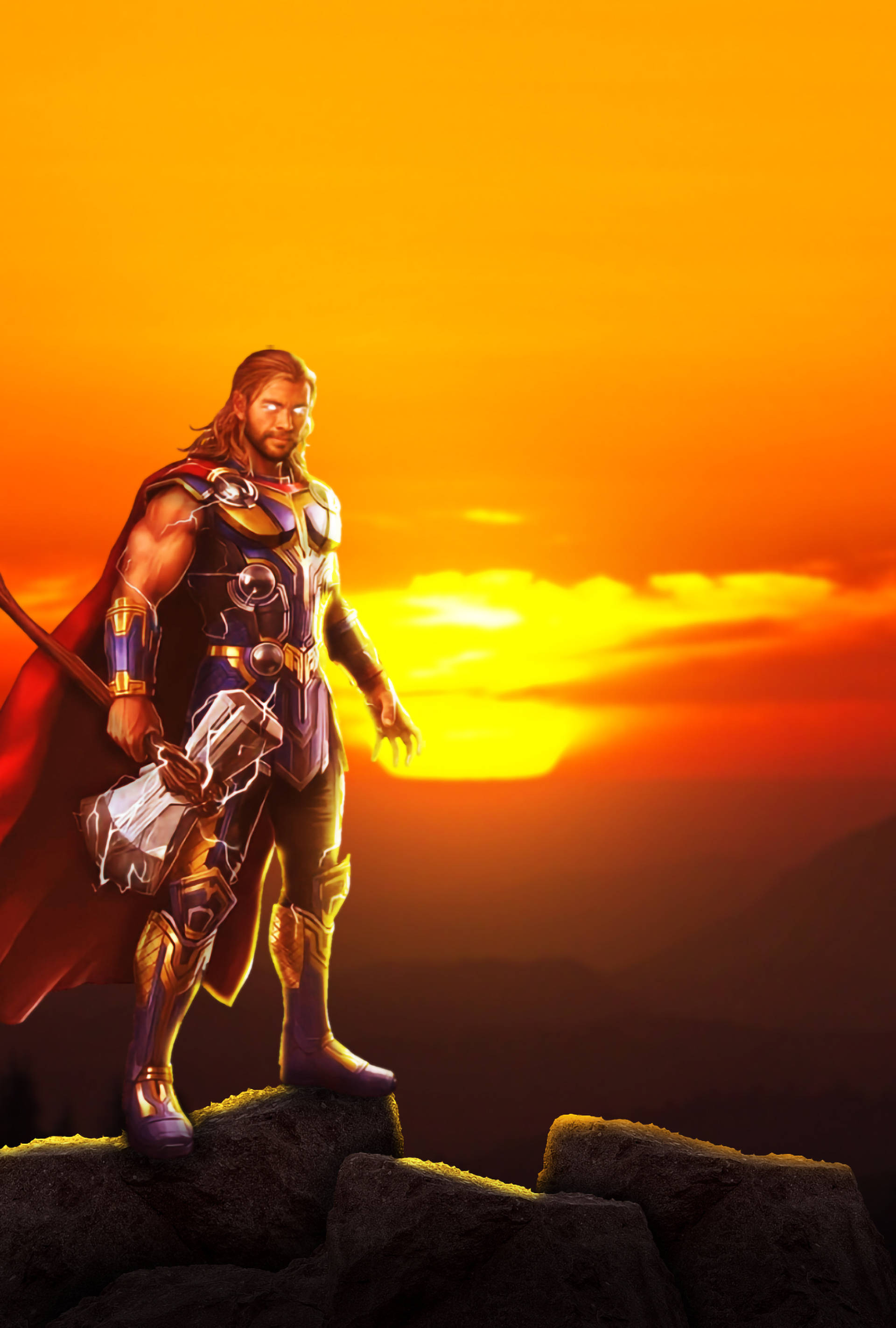 Thor Love And Thunder Sonsondergang Kuns Muurpapier
