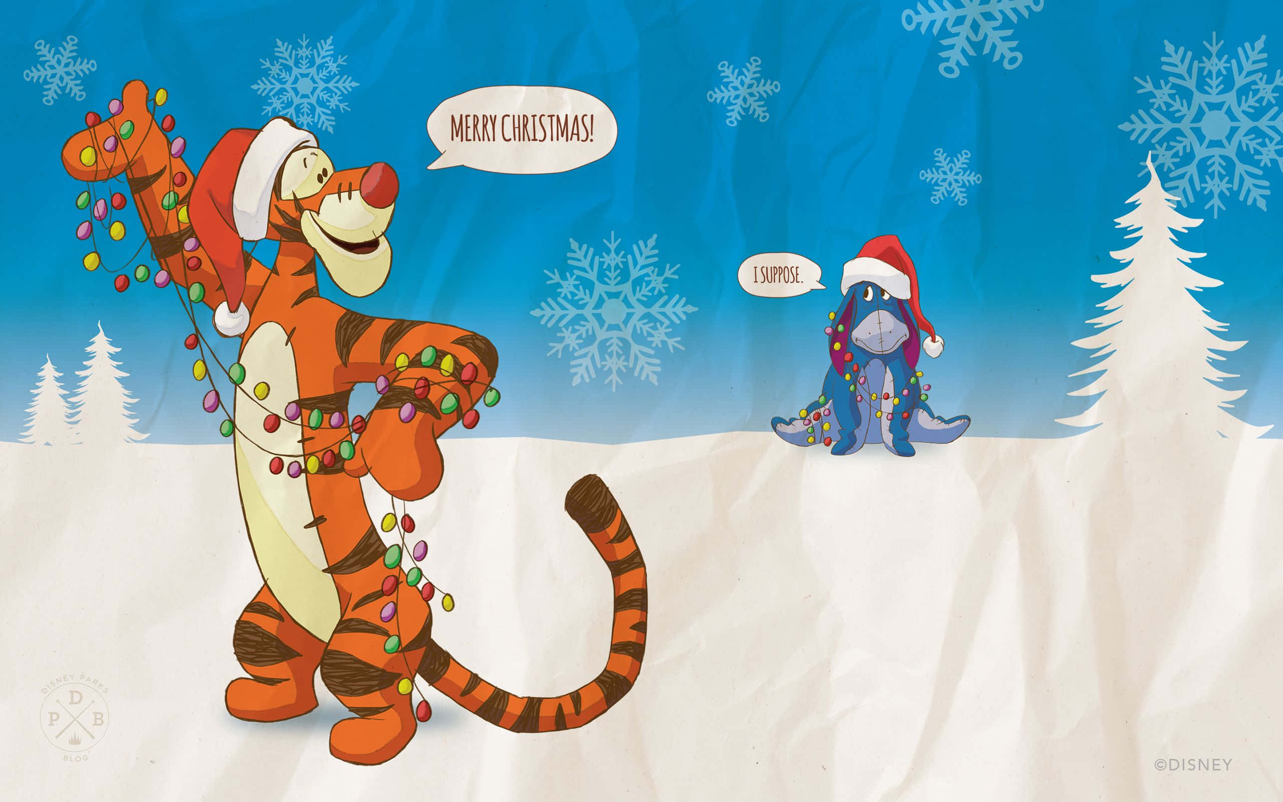 Tigger en Kersvader in die sneeu Muurpapier