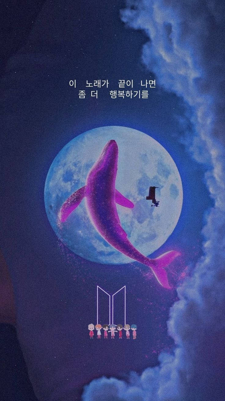 Tiny Tan BTS Maan en Walvis Logo Muurpapier