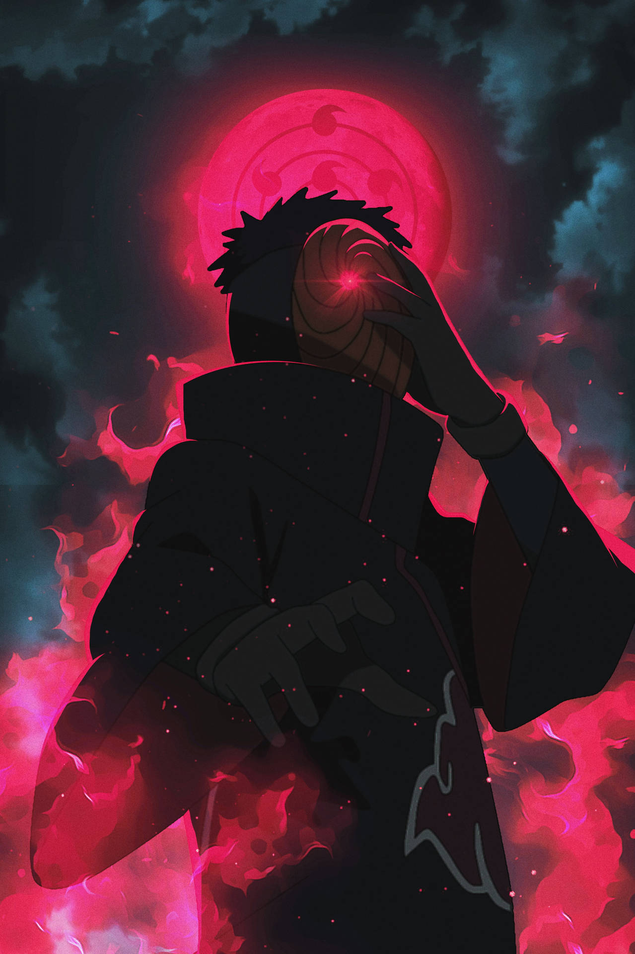 Tobi Naruto Rooi Estetiese Chakra en Maan — Rooi estetiese GIF Muurpapier