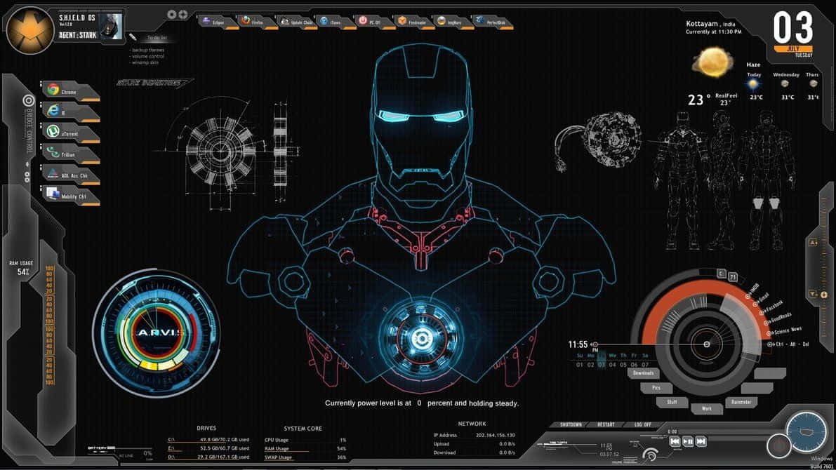 Toekomstige Iron Man Jarvis-rekenaarskerm-koppelvlak Muurpapier
