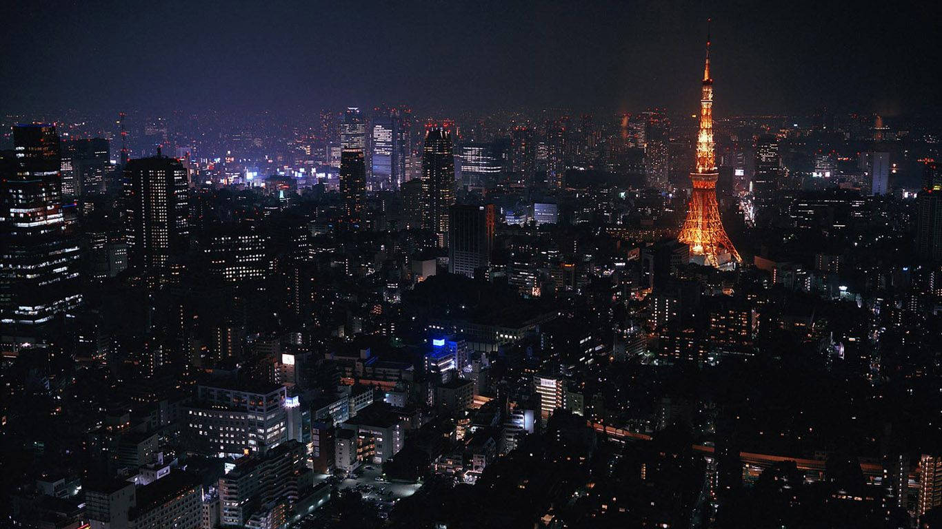 Tokio-toring snags verlig Muurpapier