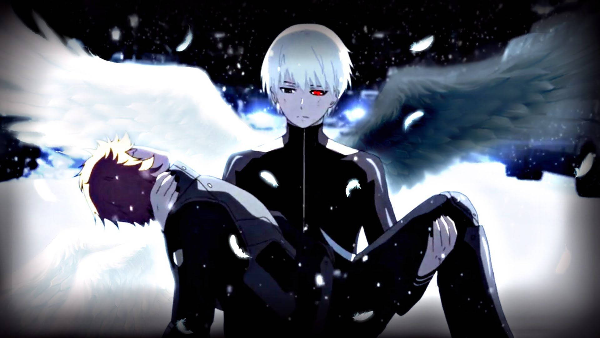 Tokyo Ghoul Karakters Swart Wit Vlerke Muurpapier