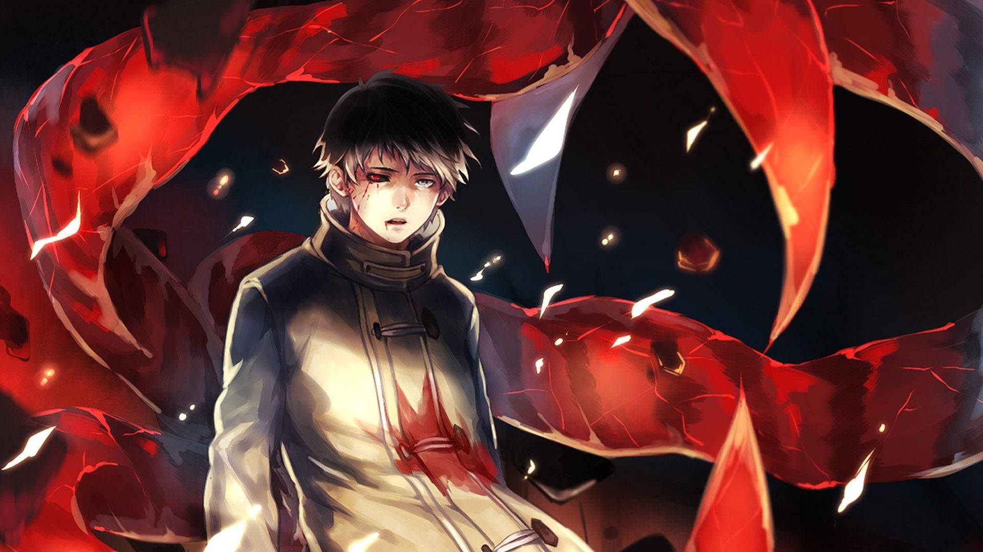 Tokyo Ghoul Karakters Ken Rooi Oog Muurpapier