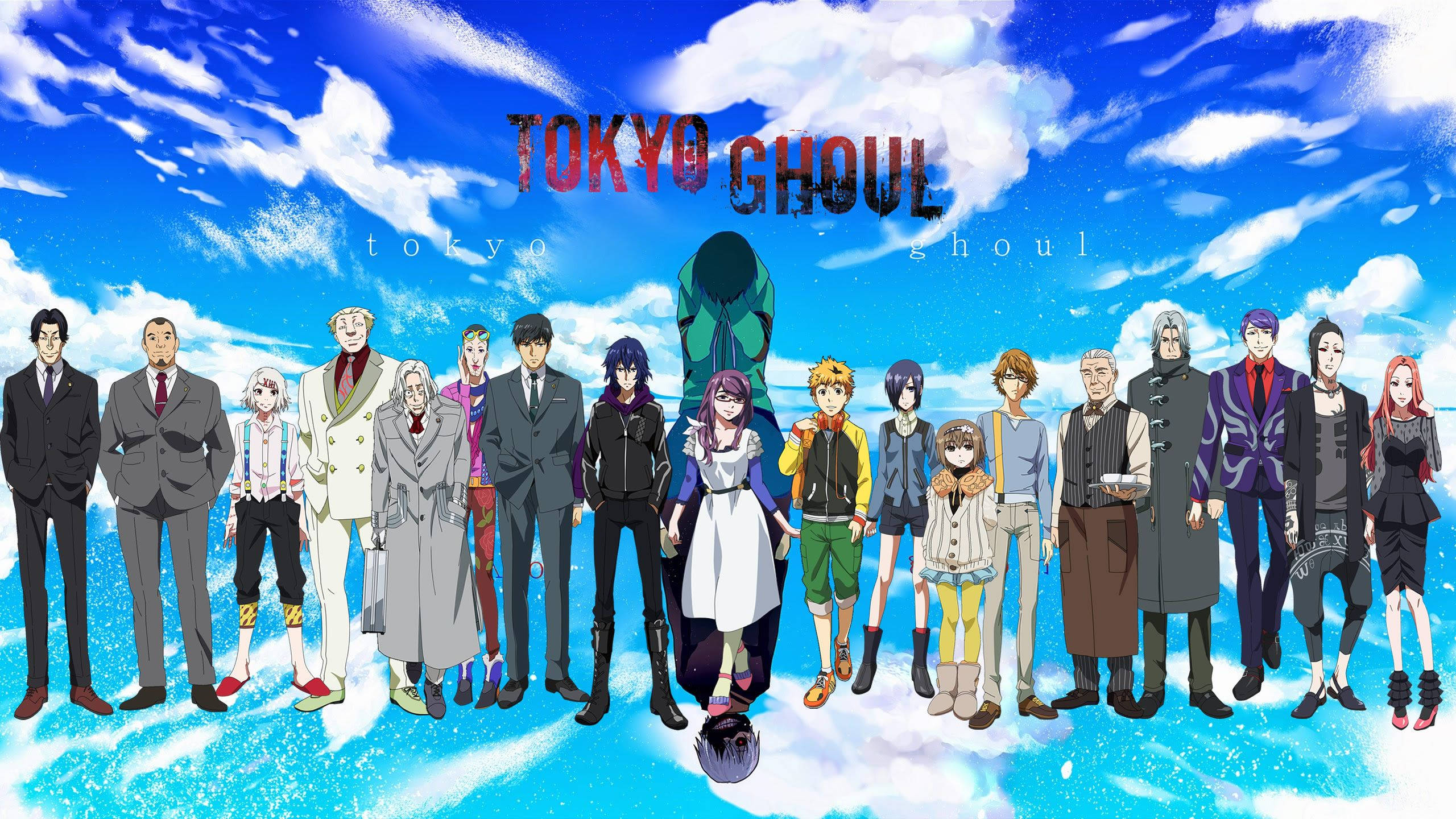 Tokyo Ghoul Karakters Blou Lug Plakkaat Muurpapier