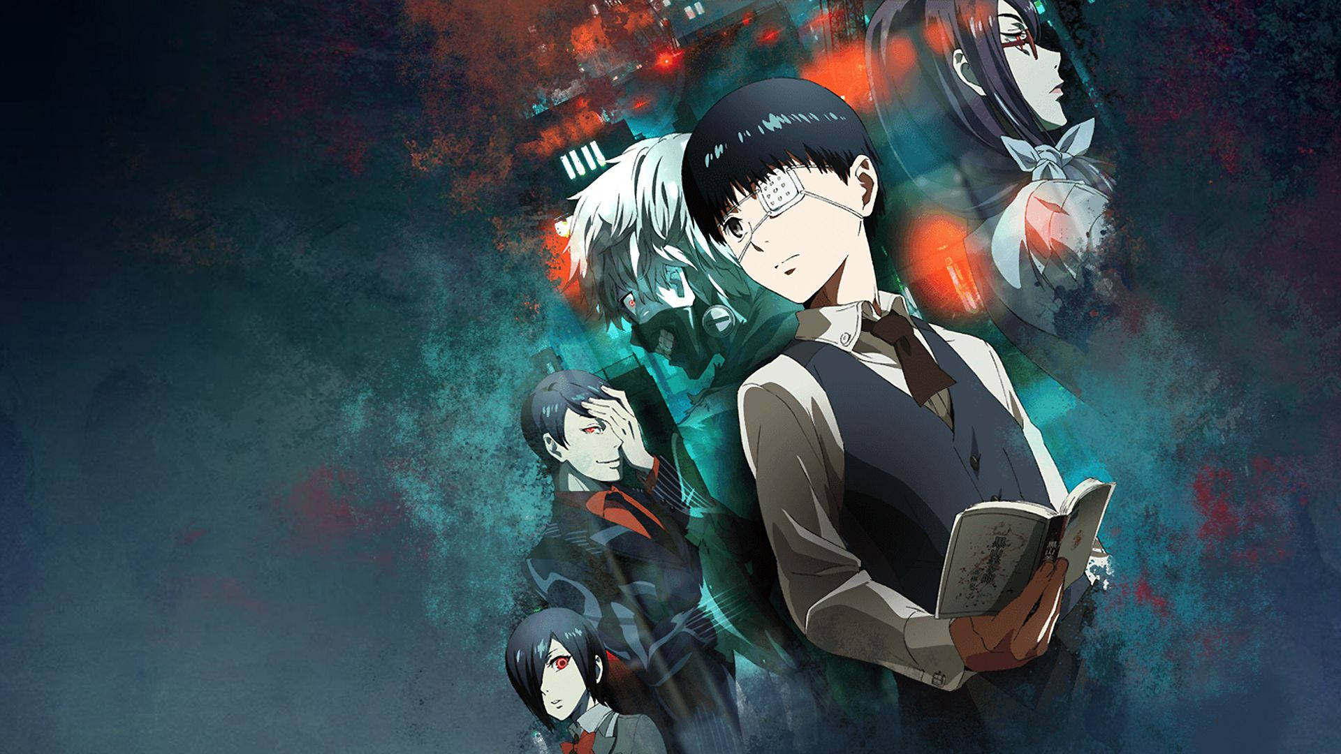 Tokyo Ghoul Karakters in Skooluniform Muurpapier