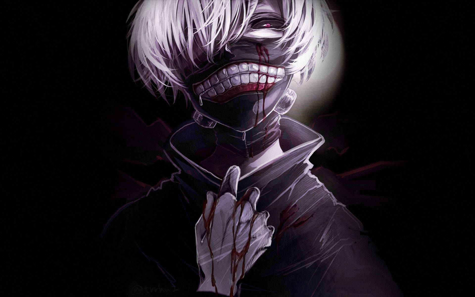 Tokyo Ghoul Karakters Ken se Masker Bloed Muurpapier