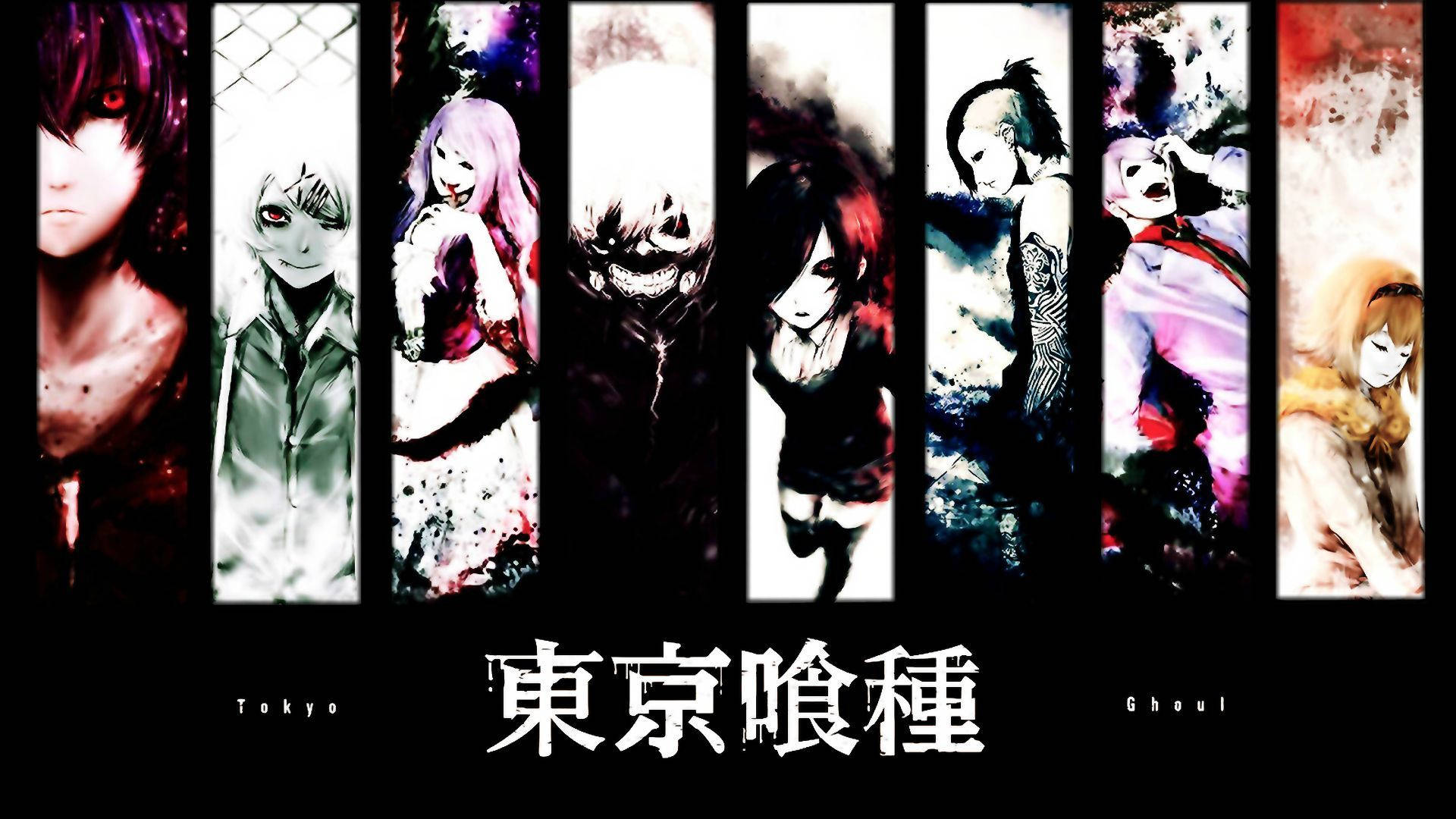 Tokyo Ghoul Karakters met Japannese Teks Muurpapier