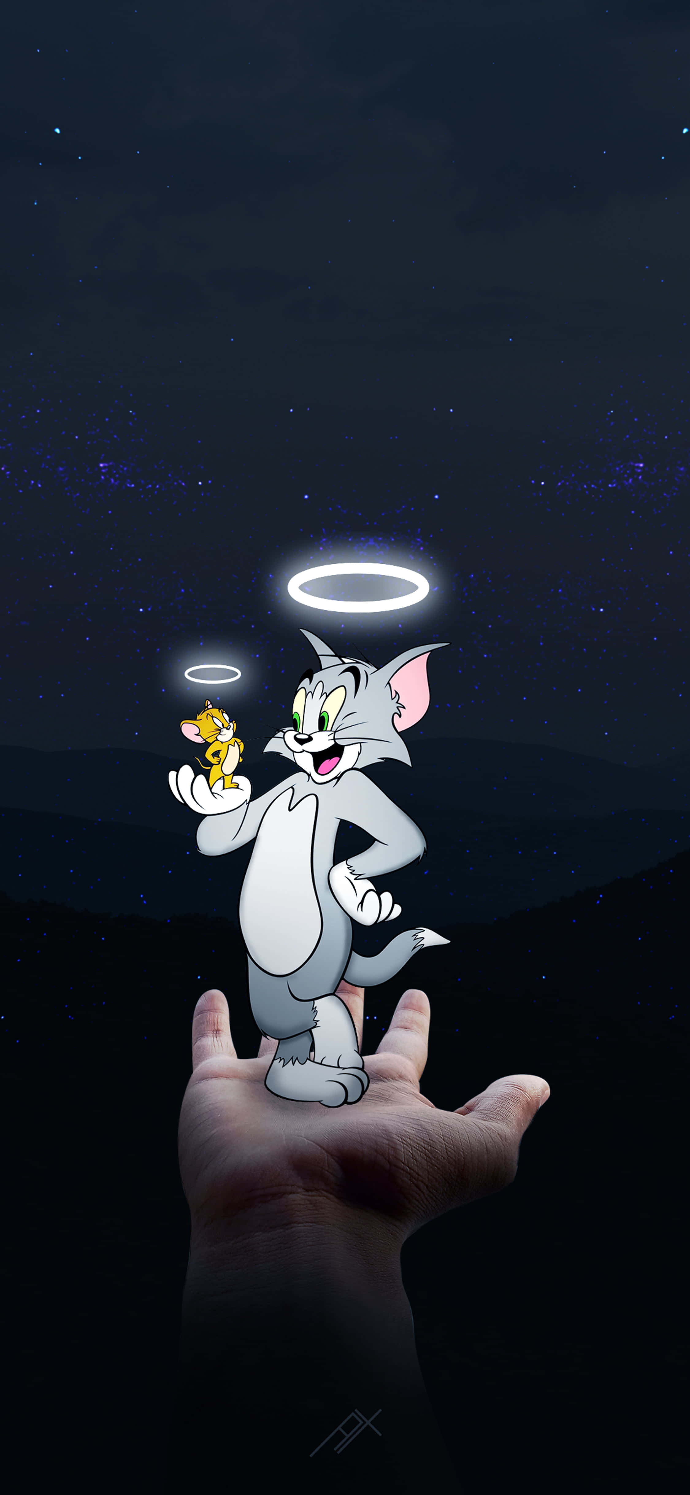 Tom en Jerry met Stralekranse Spotprent Agtergrond Muurpapier