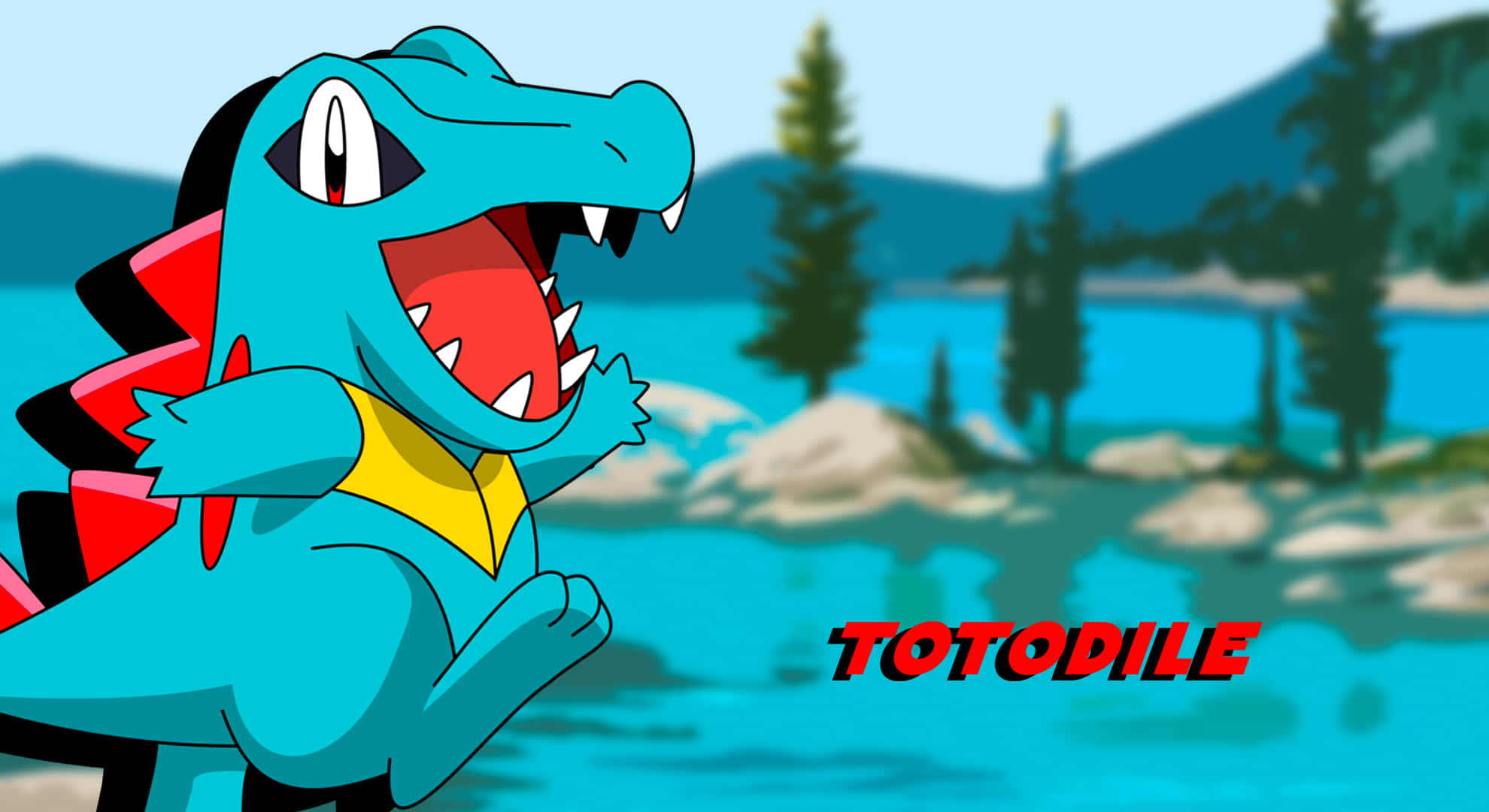 Totodile in rivieragtergrond Muurpapier
