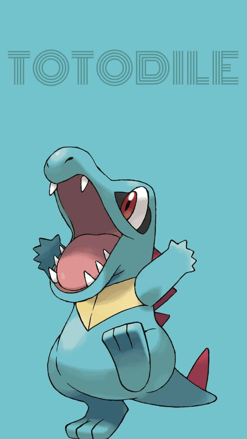 Totodile met Naam op Blou Agtergrond Muurpapier