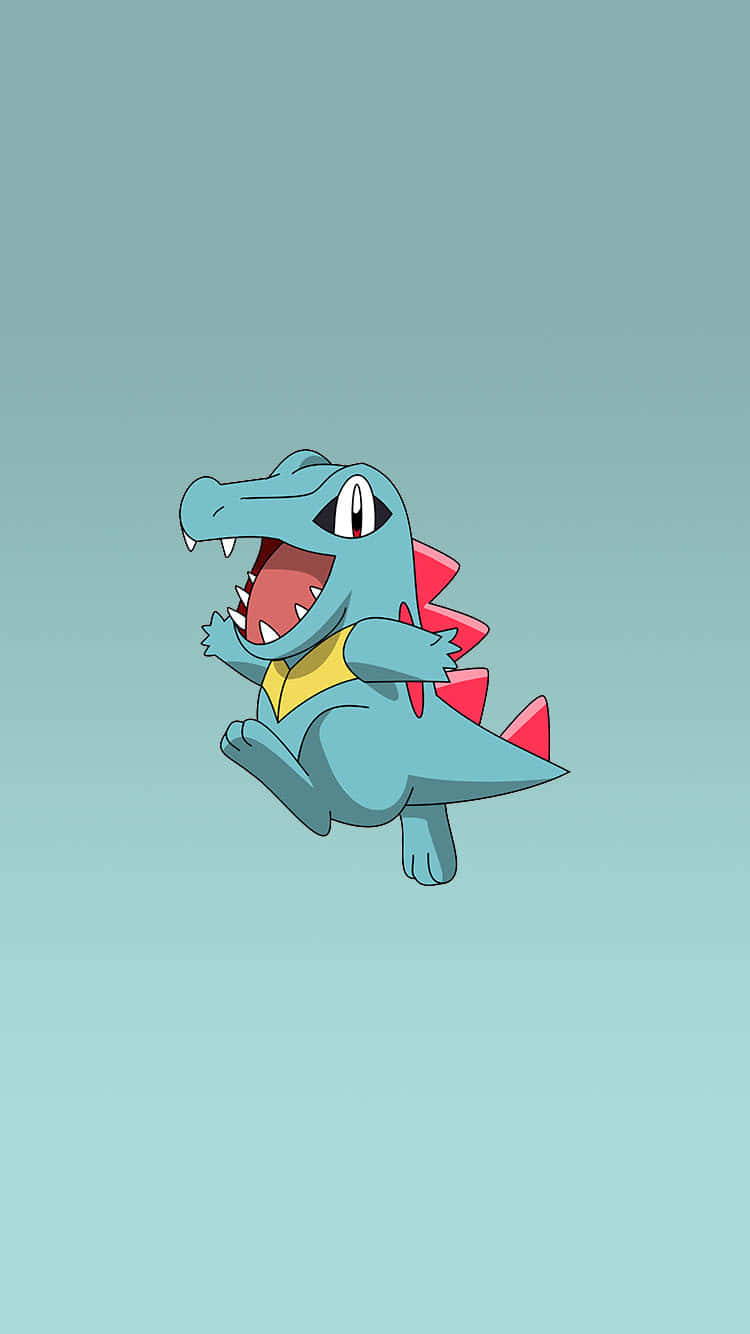 Totodile op Teal Gradiënt Agtergrond Muurpapier