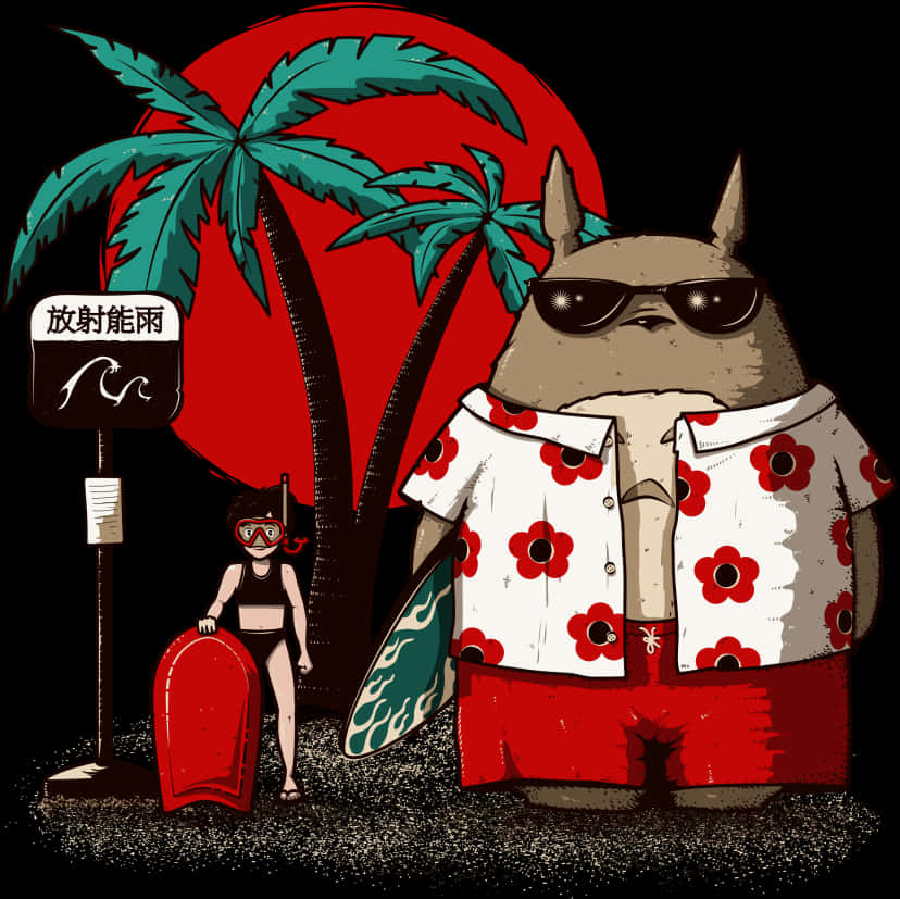 Totoro en Vriend by die Strand.jpg — Cool anime GIF Muurpapier
