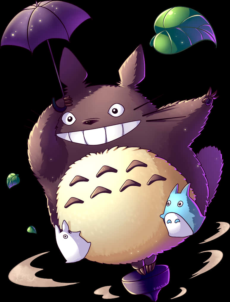 Totoro en Vriende Sambreelvlug — Cool anime GIF Muurpapier