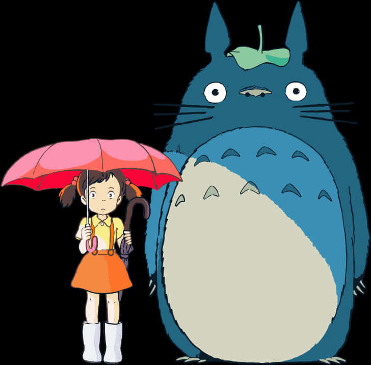 Totoro en Vriend met Sambreel Muurpapier