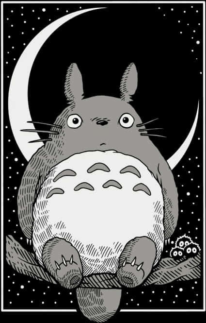 Totoro Maanlig Illustrasie Muurpapier