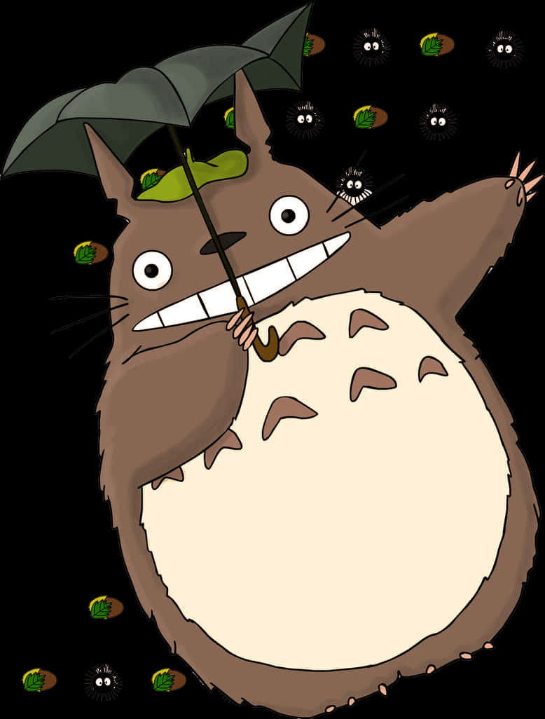 Totoro met 'n Blaar Sambreel Muurpapier