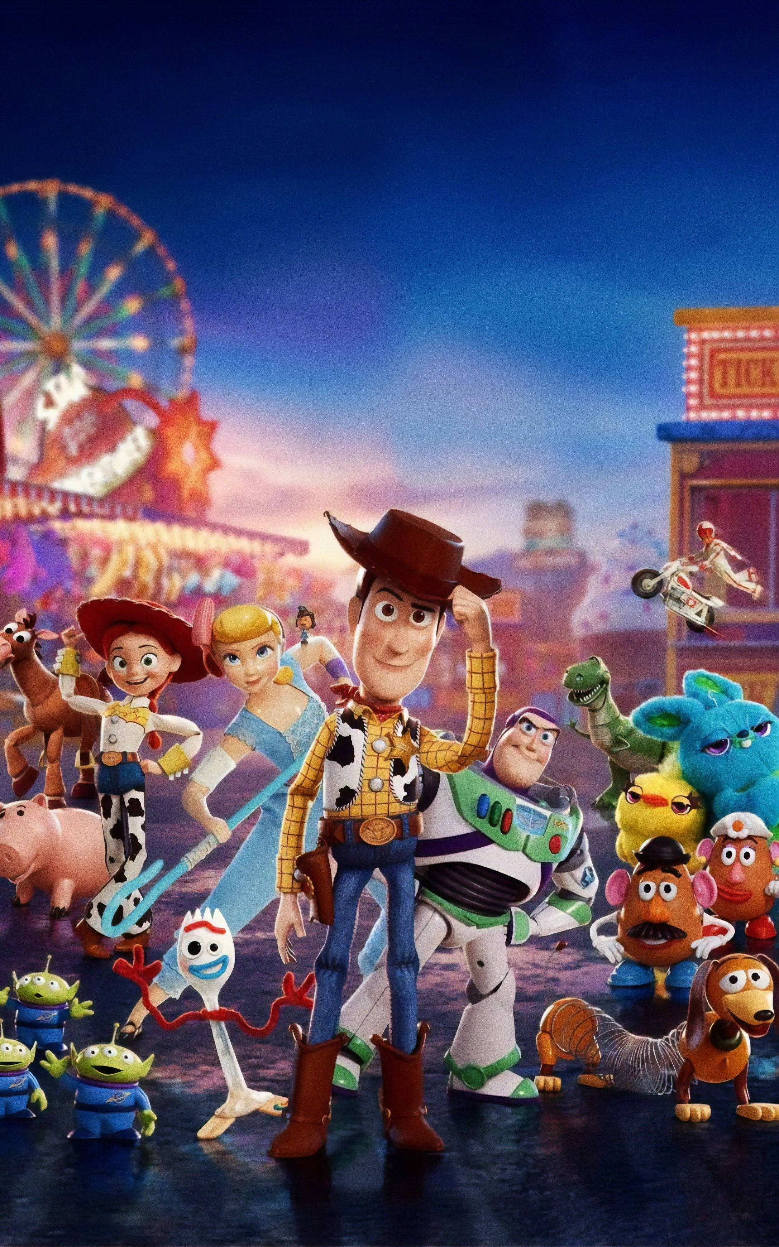 Toy Story Vier Hele Rolverdeling Muurpapier