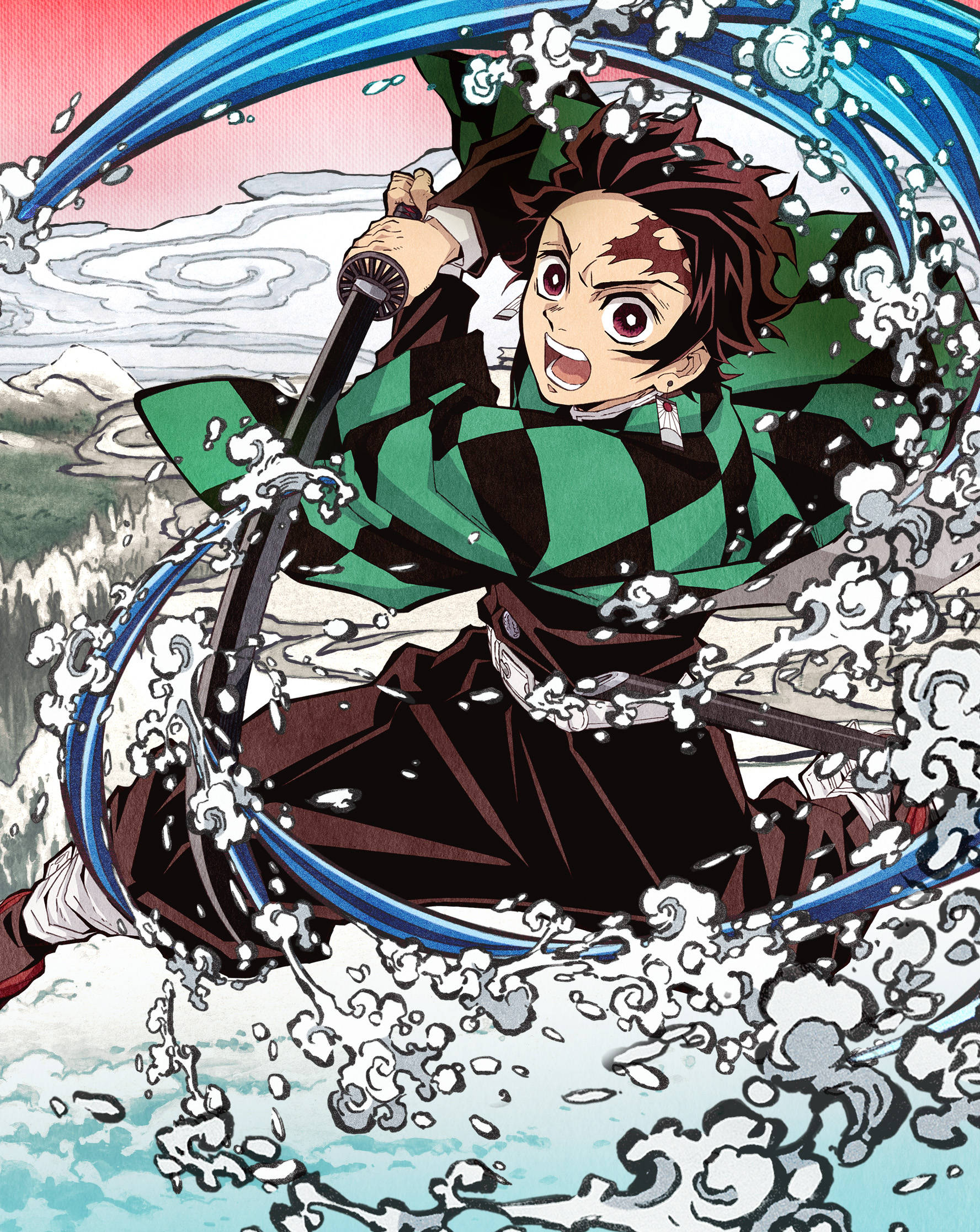 Tradisionele Japannese Tanjiro Kamado Kuns Muurpapier