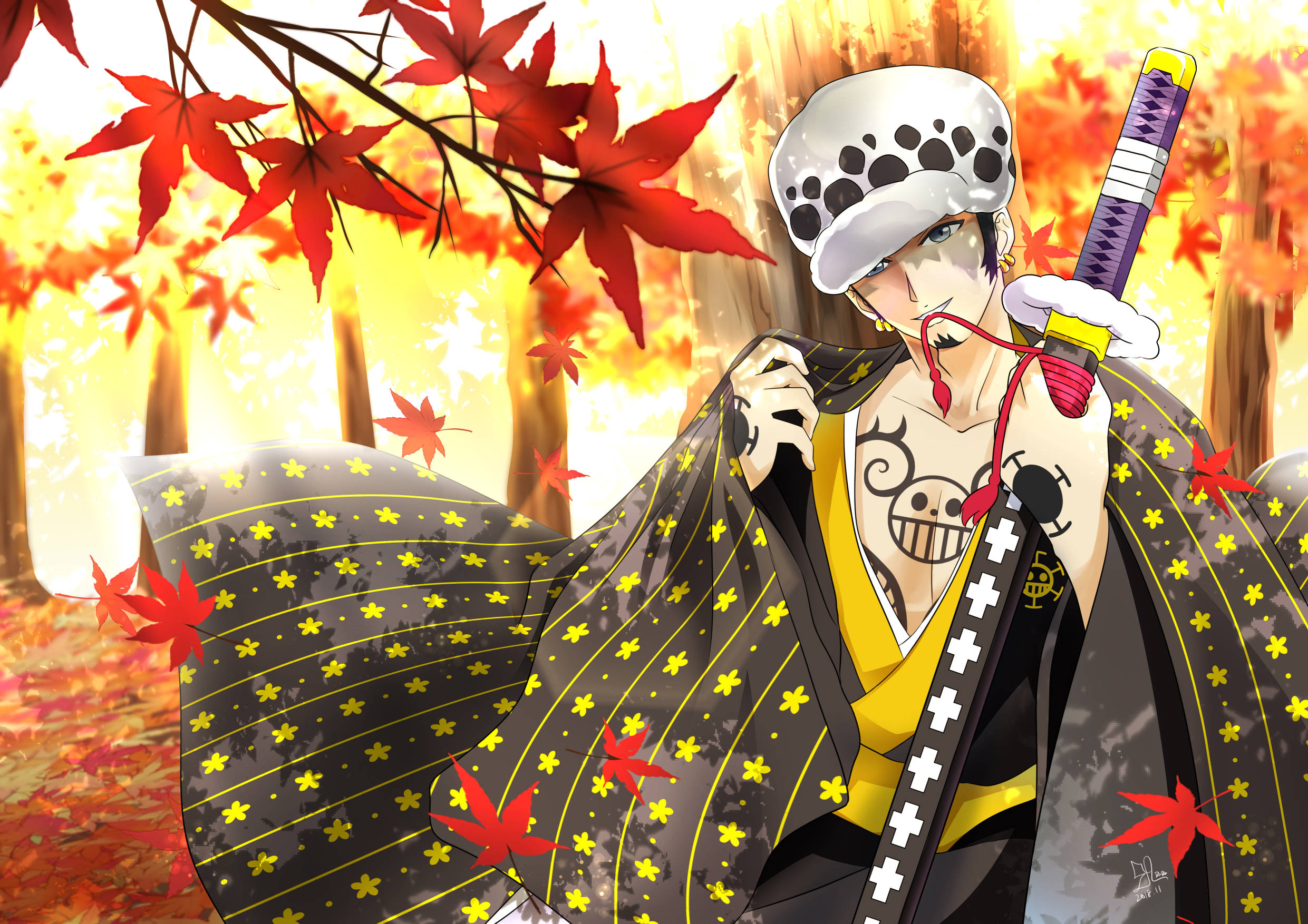 Trafalgar Law One Piece Kimono Herfsseisoen Muurpapier