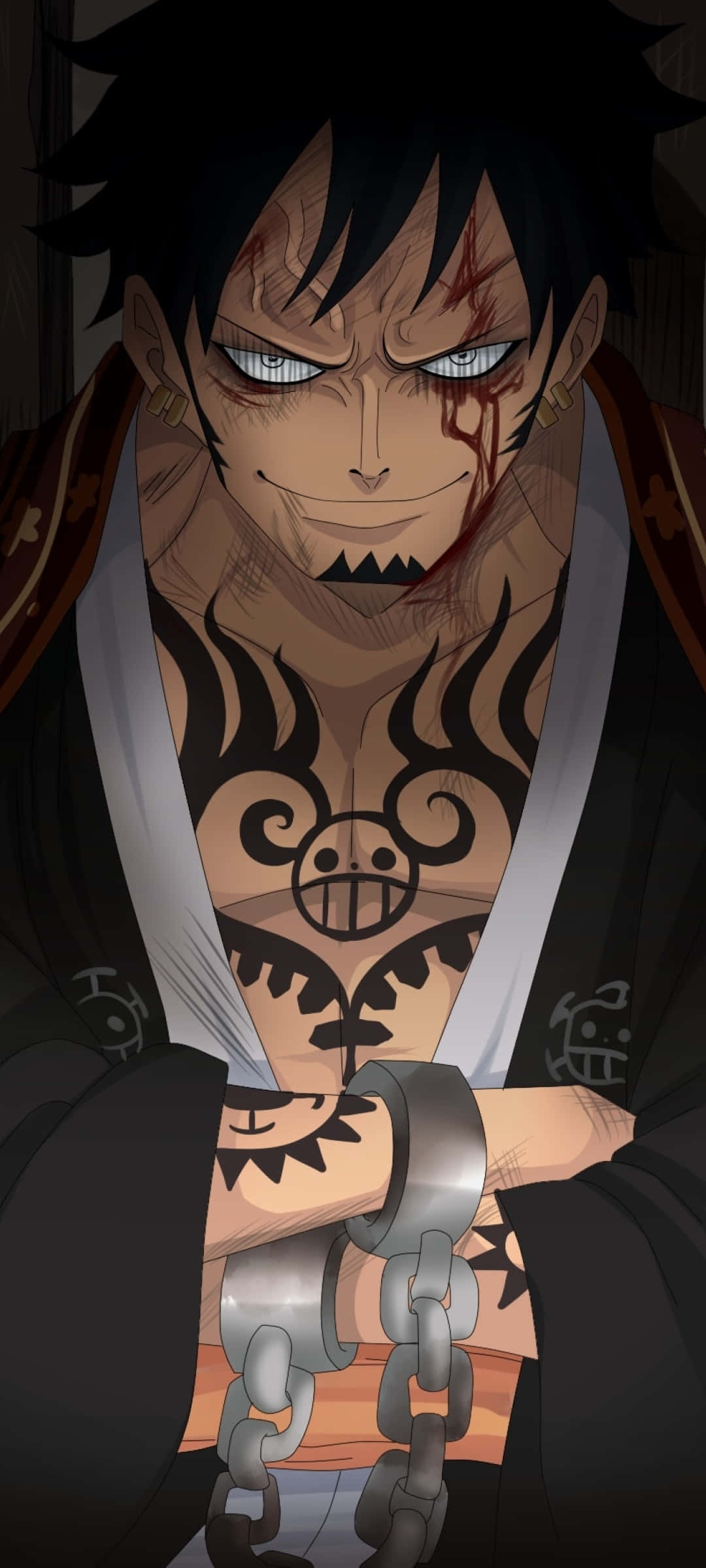 Trafalgar Law wat sy duiwelvrugkragte vertoon. Muurpapier