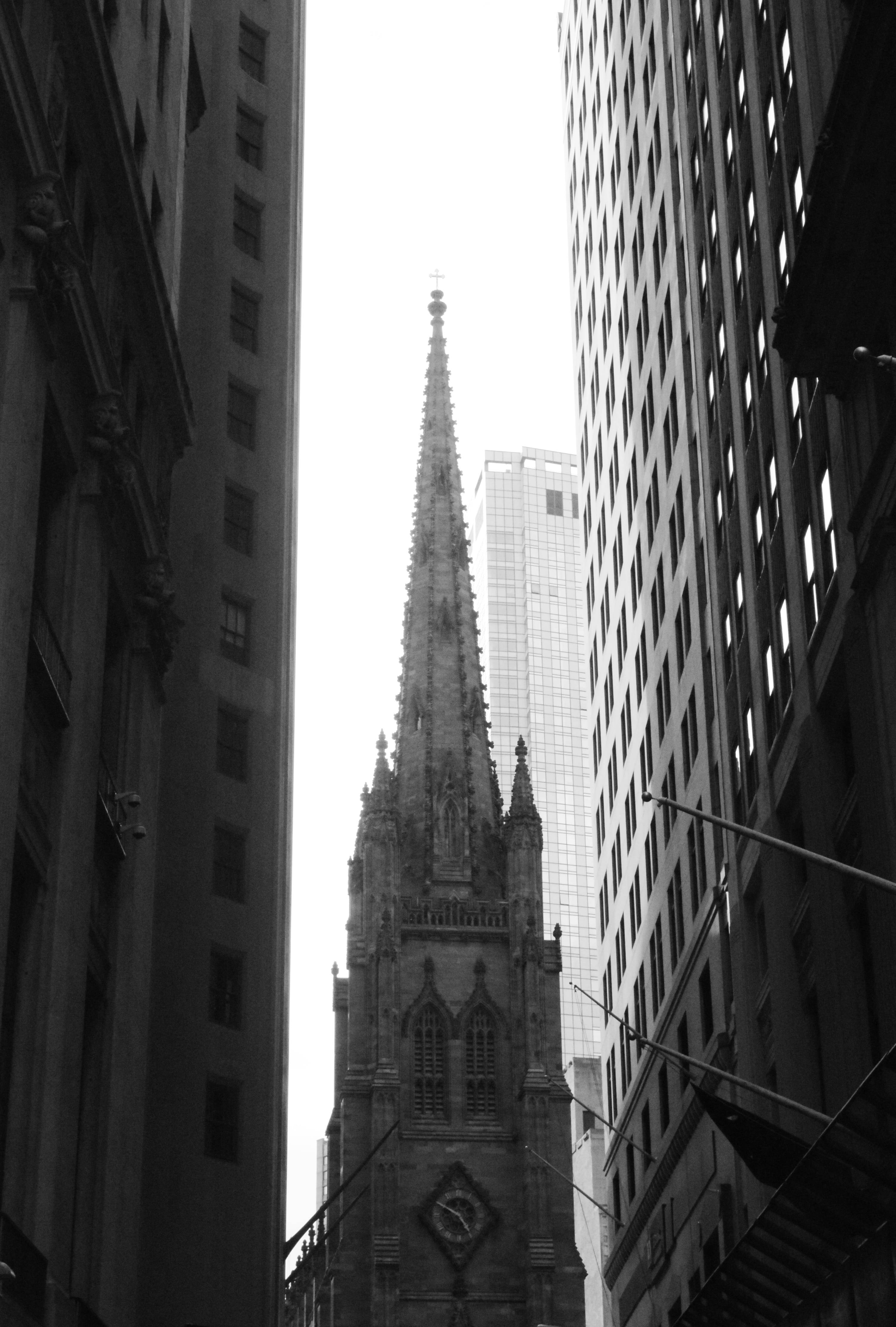 Trinity Church New York Swart En Wit Muurpapier