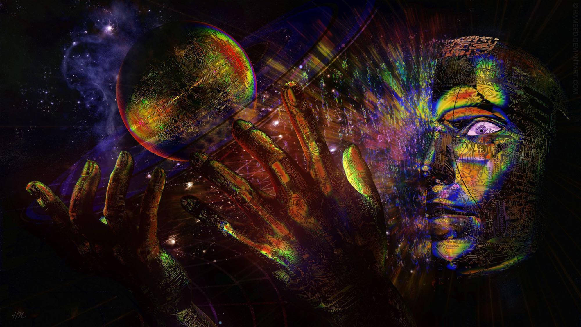 Trippy Donker Estetiese Heelal Kuns Muurpapier