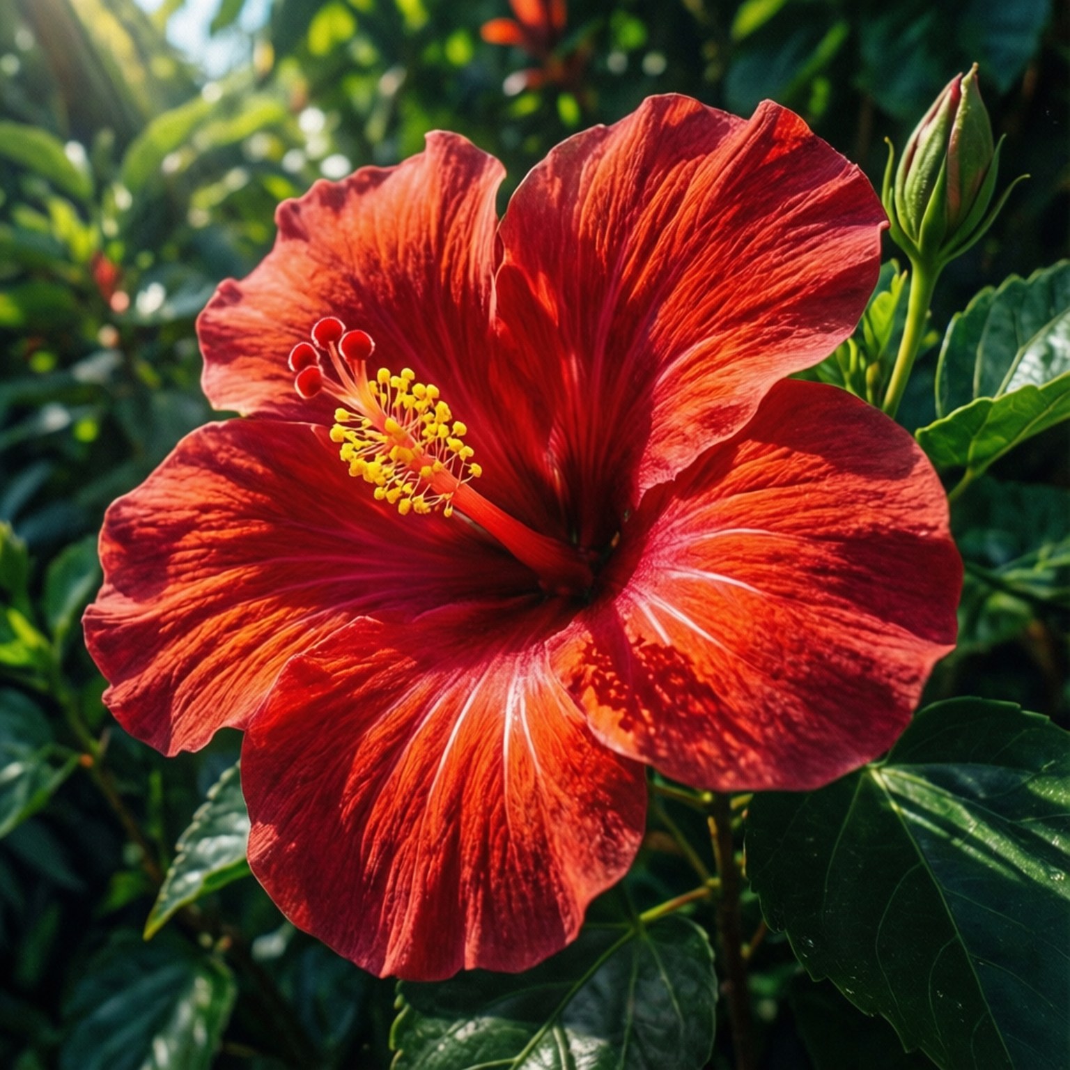 Tropiese Rooi Hibiskus Muurpapier