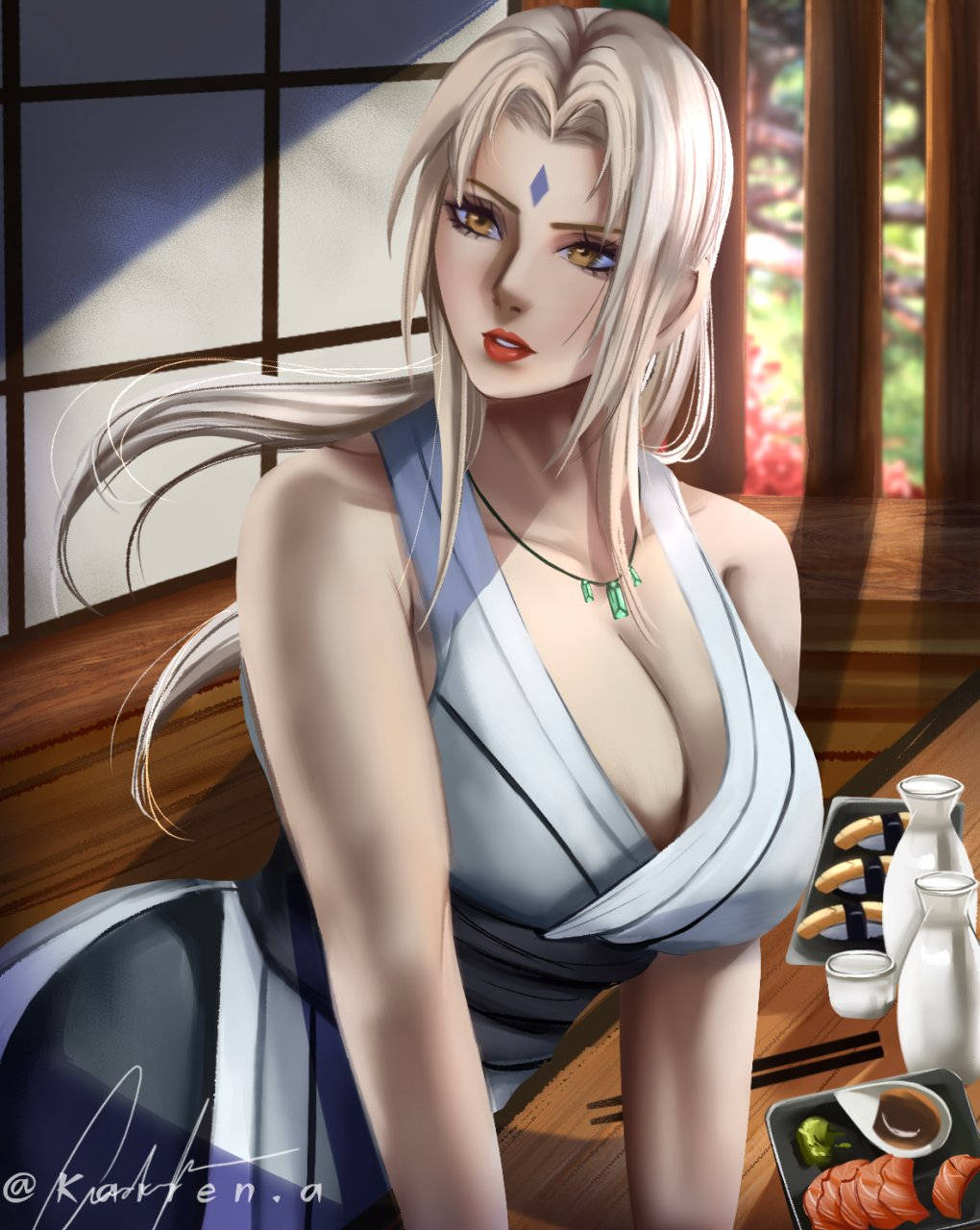 Tsunade eet Sushi
