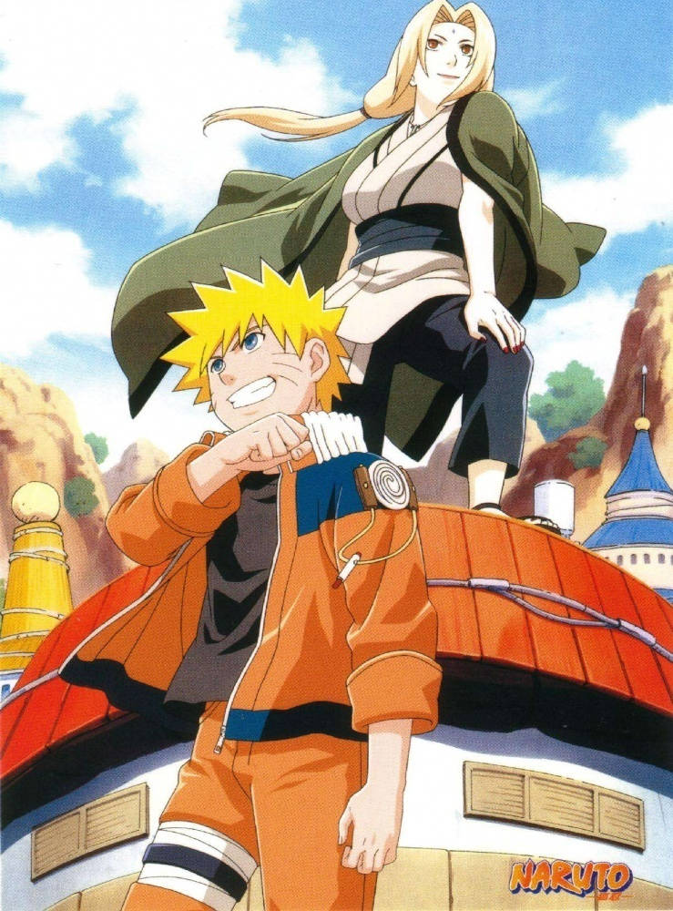 Tsunade en Naruto Glimlag Muurpapier