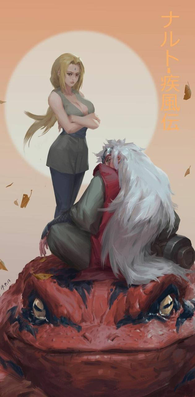 Tsunade, Jiraiya en Gamabunta Muurpapier